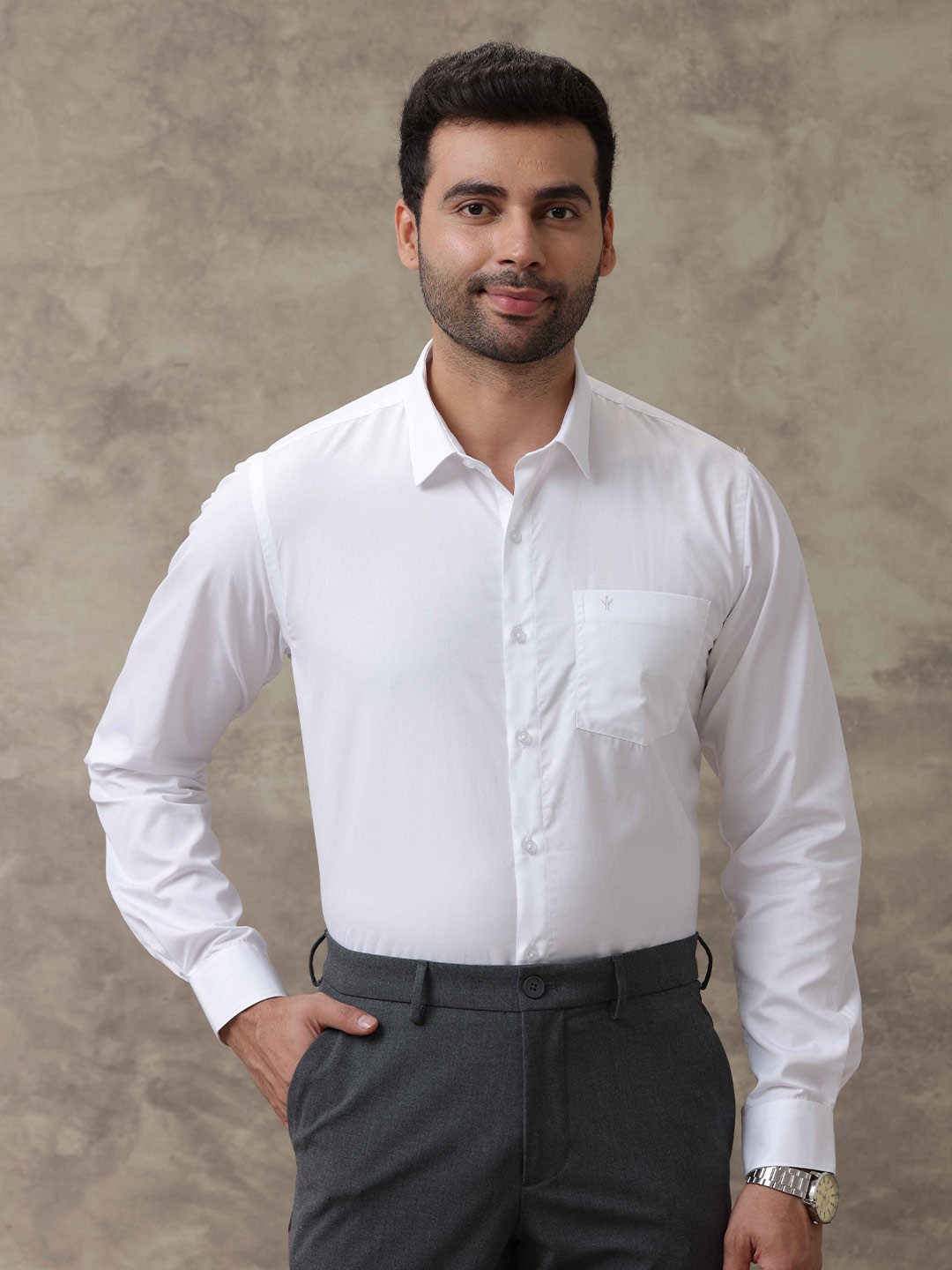 

Ramraj Men Standard Fit Wrinkle Free Solid Cotton Formal Shirt, White