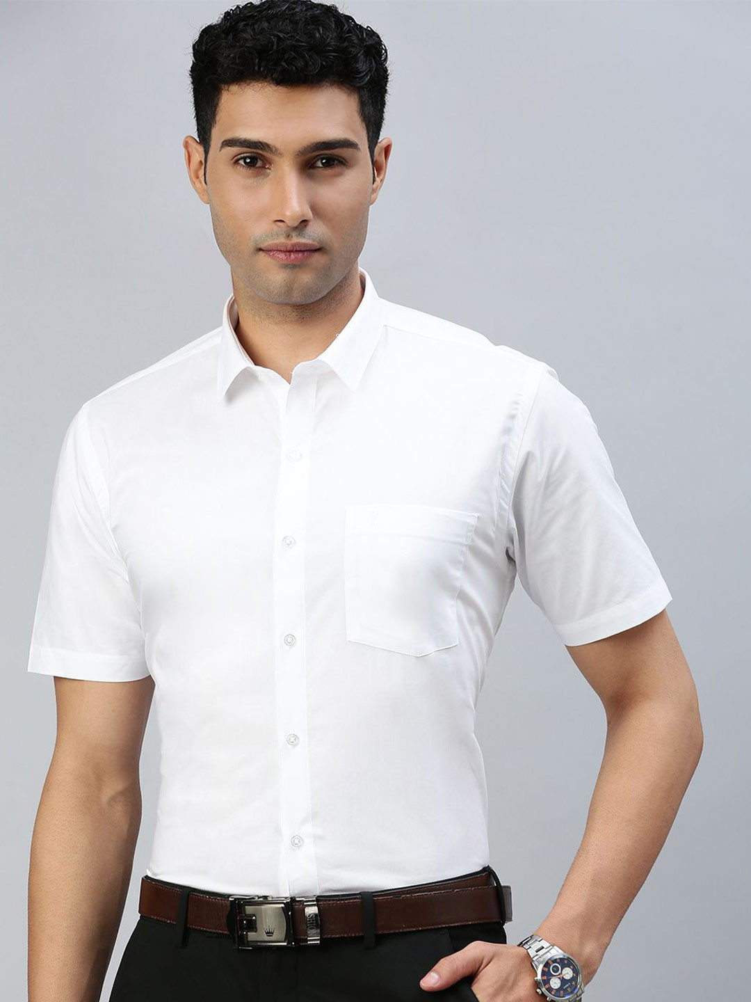 

Ramraj Men Standard Spread Collar Solid Cotton Formal Shirt, White