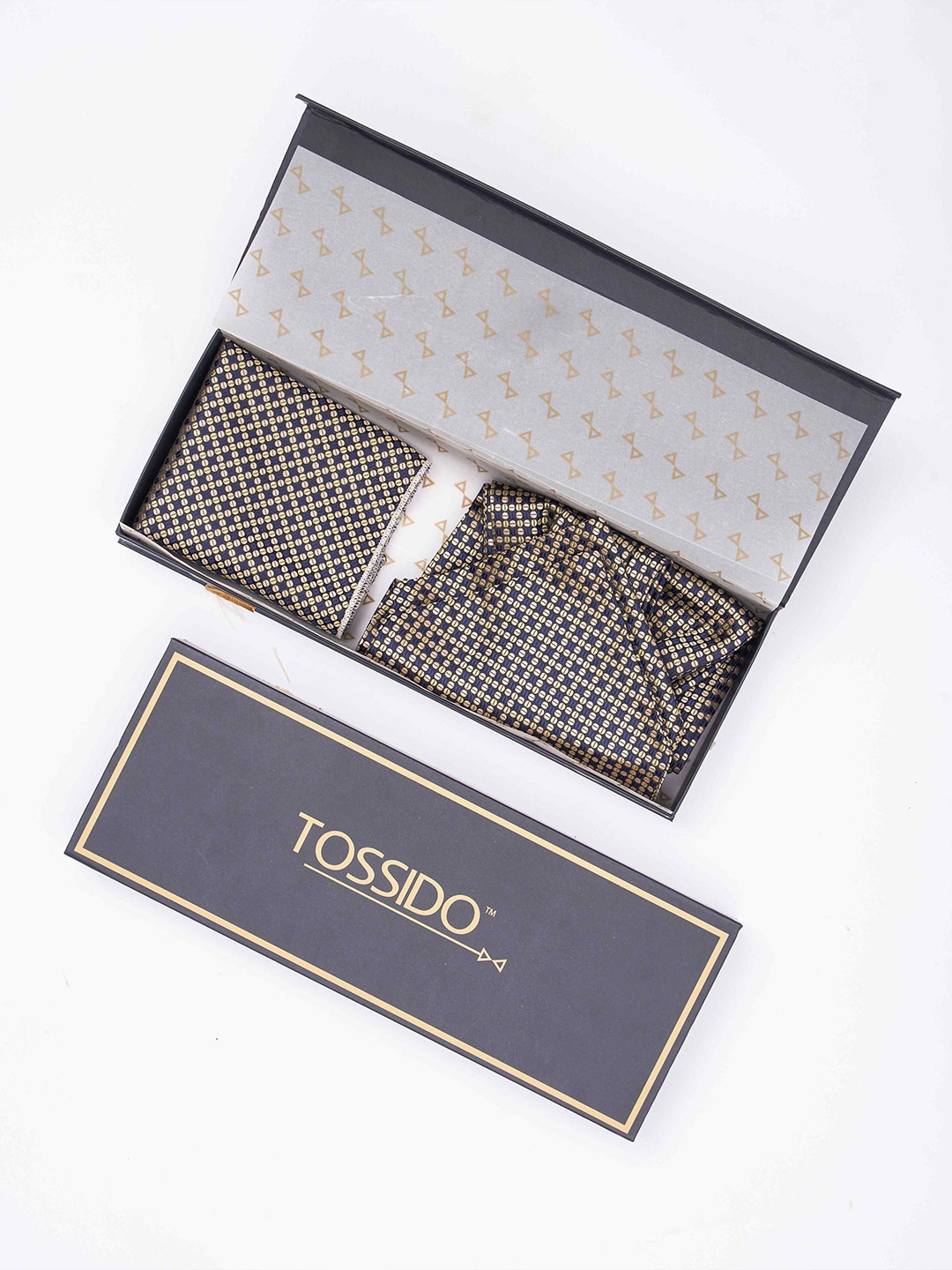 

Tossido Men Woven Design Ascot & Pocket Square Accessory Gift, Blue