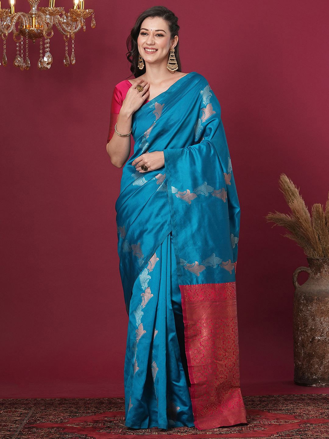 

Satrani Woven Design Zari Banarasi Saree, Blue