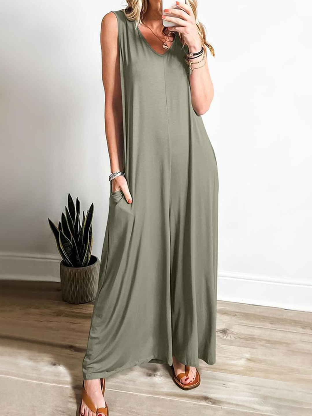 

LULU & SKY Wide Leg Basic Jumpsuit, Green