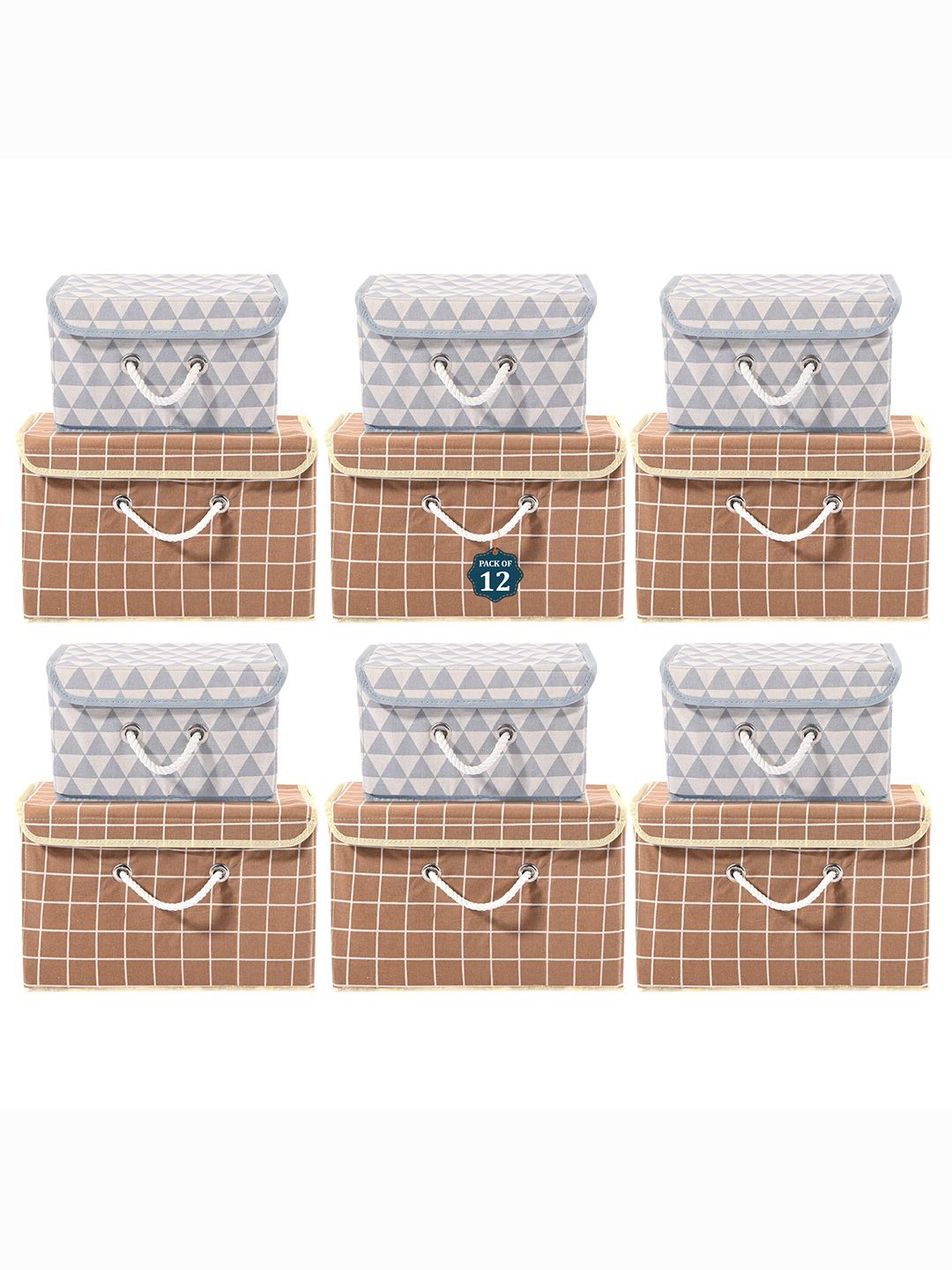 

Kuber Industries Brown Set of 12 Reusable Drawer Organiser Printed Storage Basket