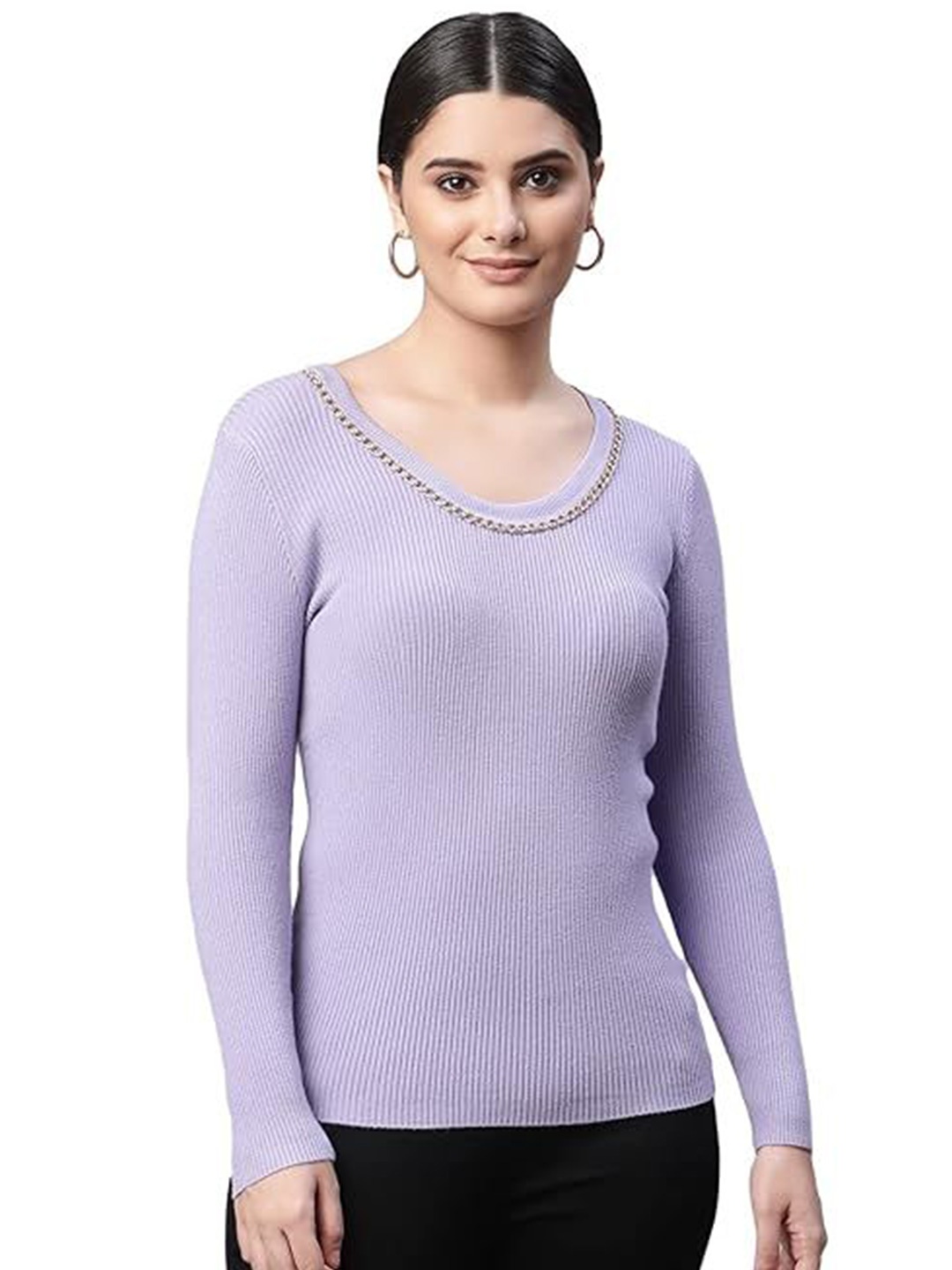 

Global Republic Women Ribbed Cable Knit Pullover, Purple