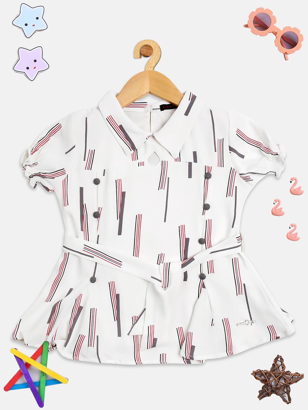 

PAMPOLINA Girls Printed Shirt Collar Top, White