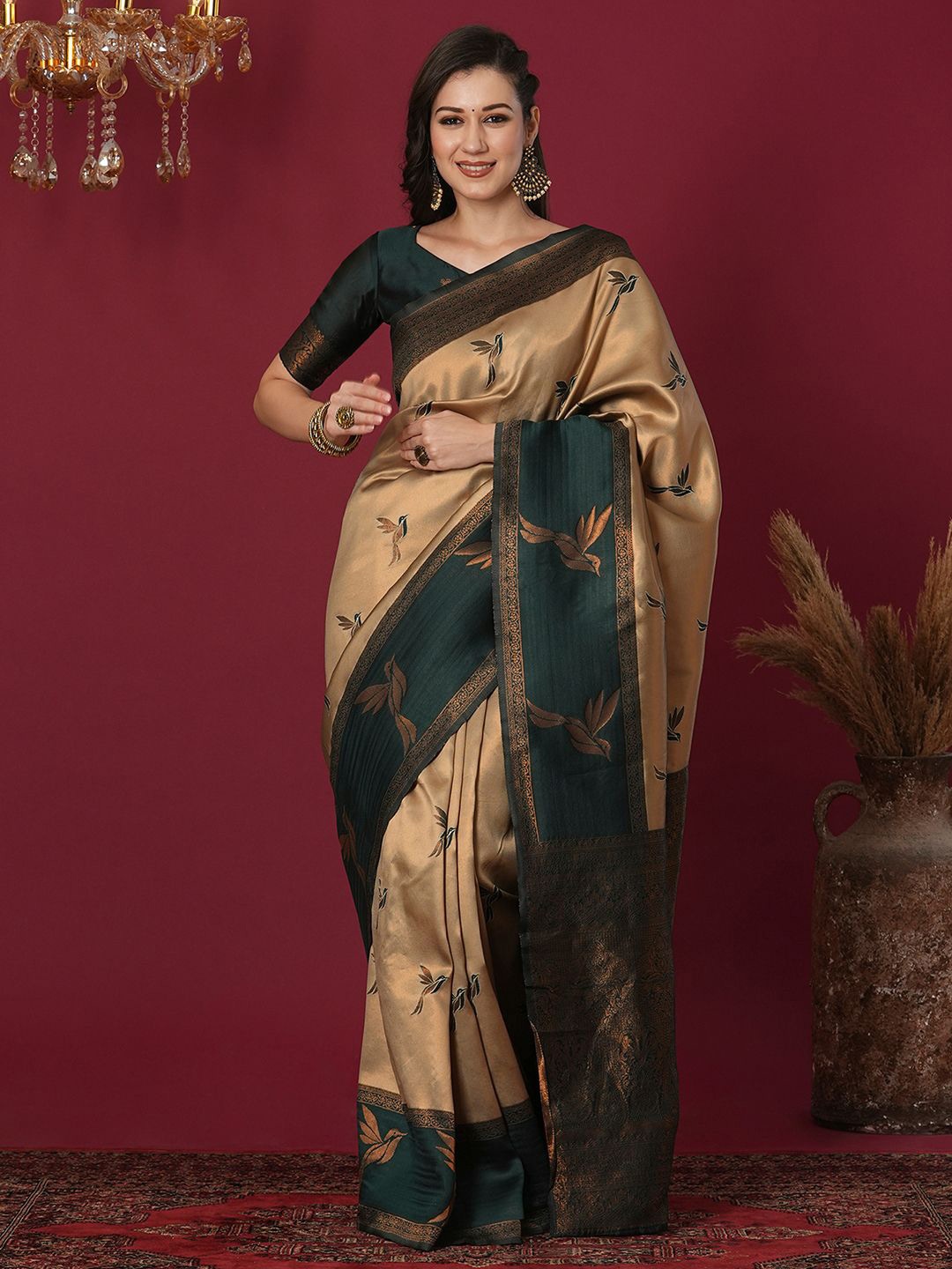 

Satrani Woven Design Banarasi Saree, Beige