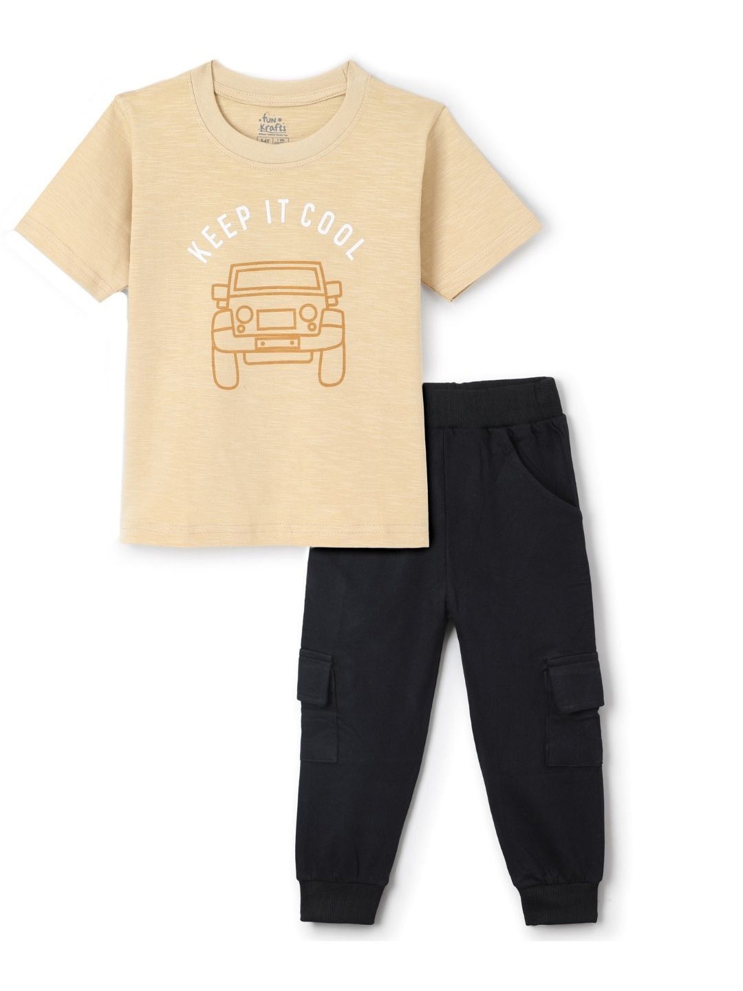 

FUNKRAFTS Boys Printed Short Sleeves Pure Cotton T-shirt With Joggers, Yellow