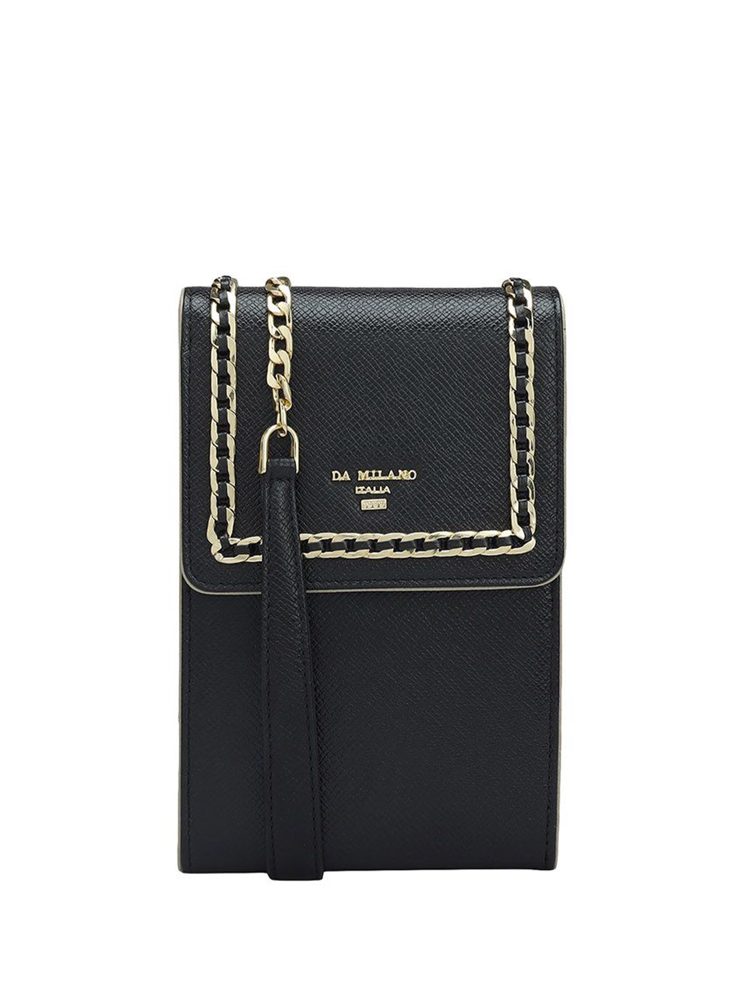

Da Milano Unisex Textured Crossbody Leather Sling Bag, Black