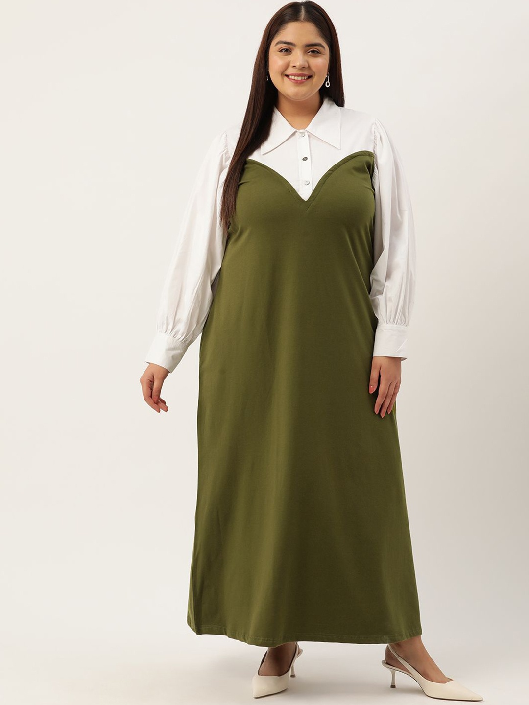 

theRebelinme Colourblocked A-Line Maxi Dress, Green