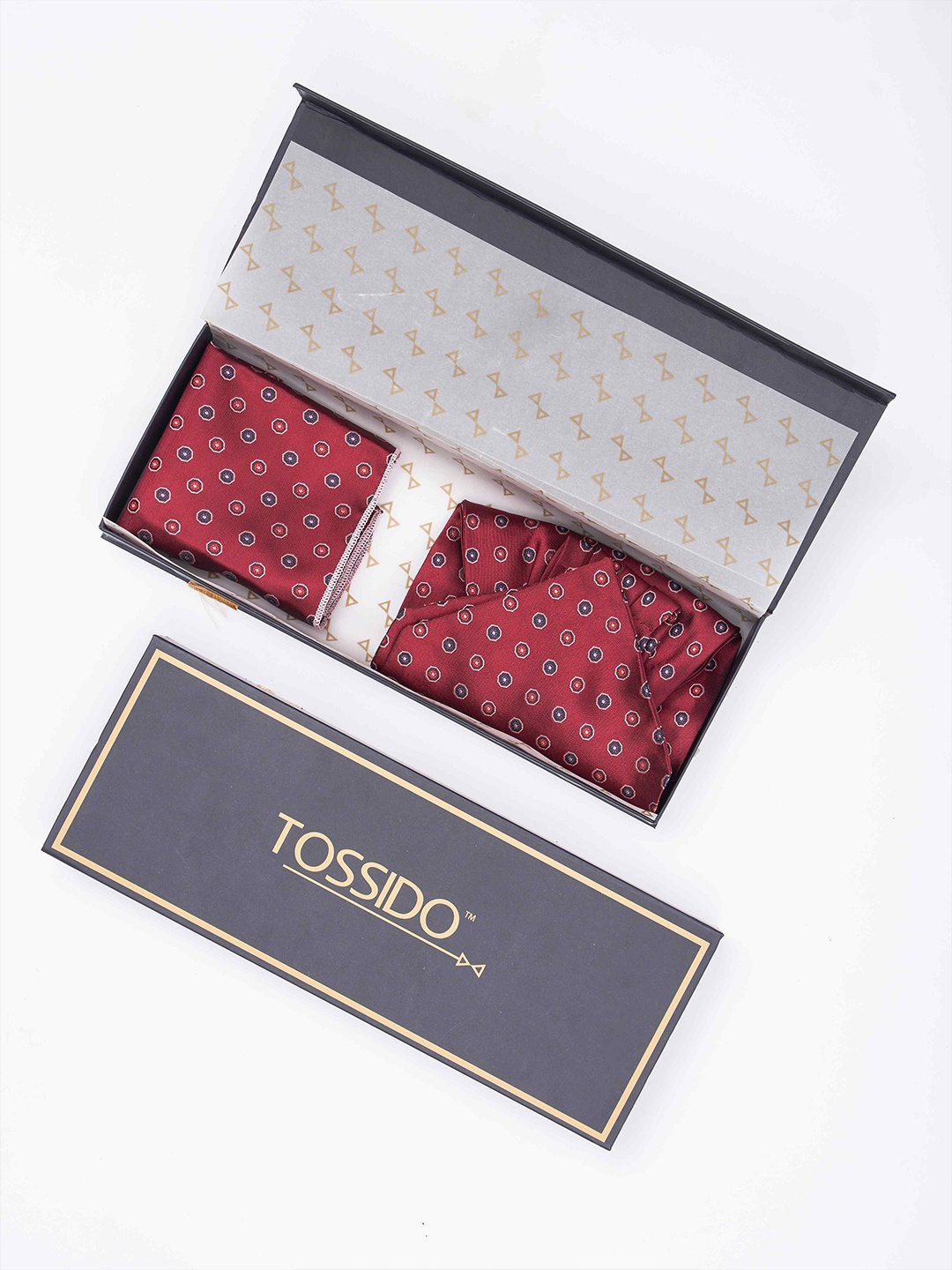 

Tossido Men Woven Design Ascot & Pocket Square Accessory Gift, Maroon