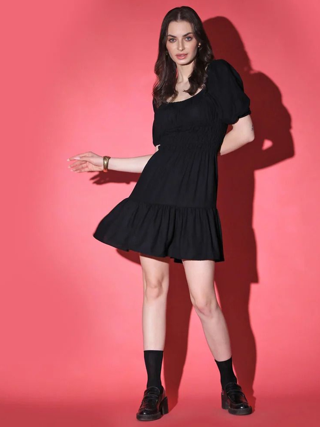

Krunal Raiyani Women Square Neck Fit & Flare Dress, Black