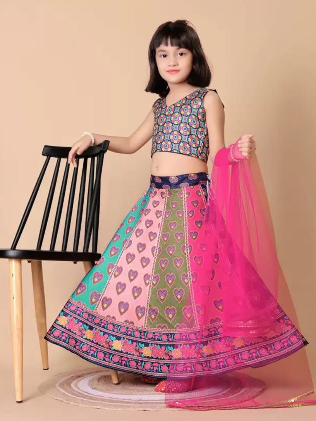 

BAESD Girls Printed Tie and Dye Ready to Wear Lehenga & Blouse with Dupatta, Pink