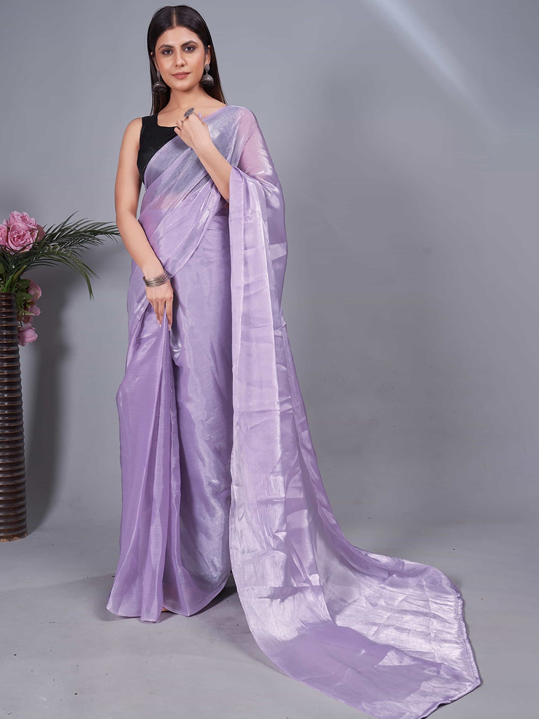 

DIVASTRI Pure Crepe Ready to Wear Jamdani Saree, Purple