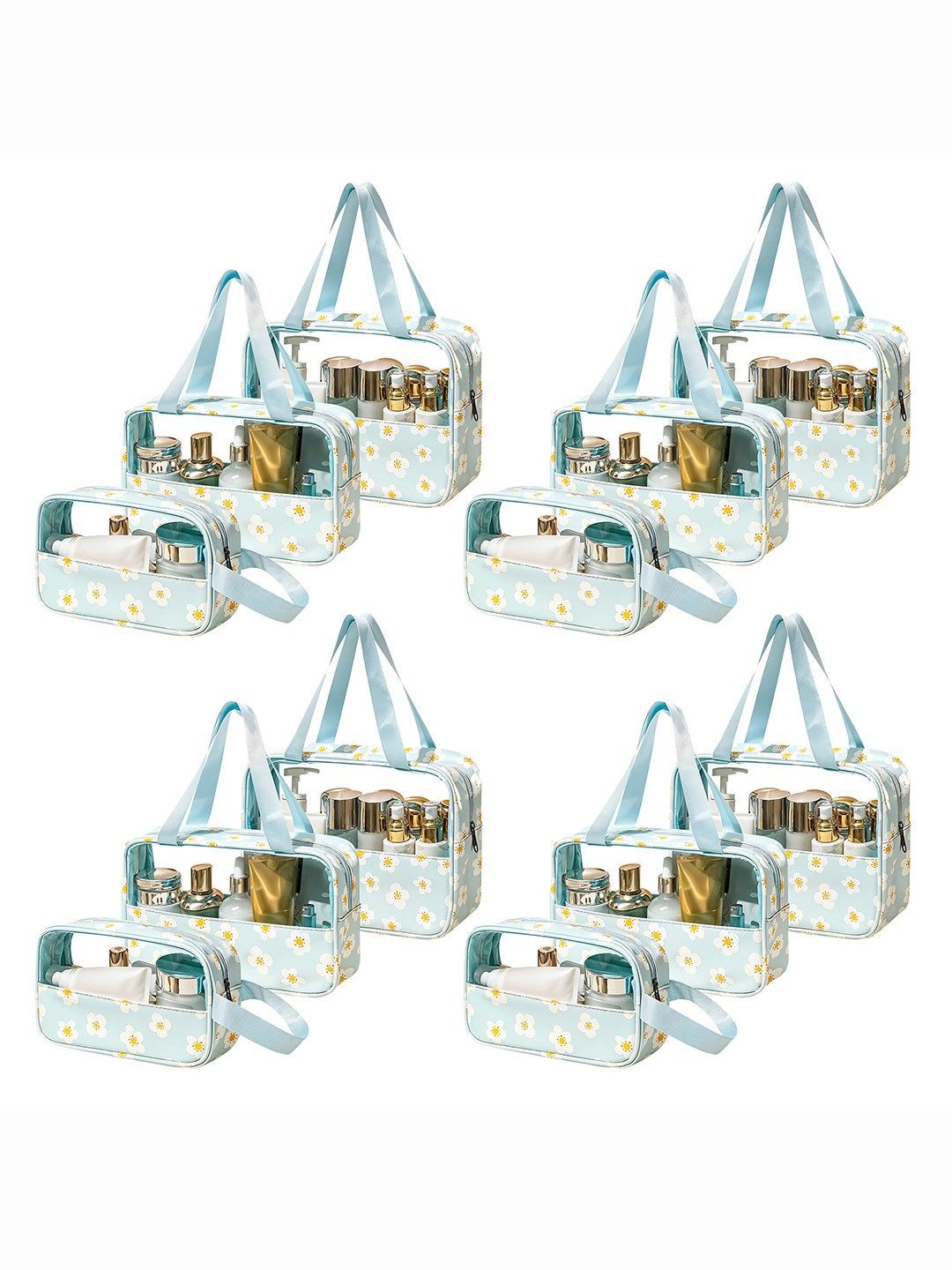 

Kuber Industries Set Of 12 Blue Flower Printed Travel Toiletry Pouch