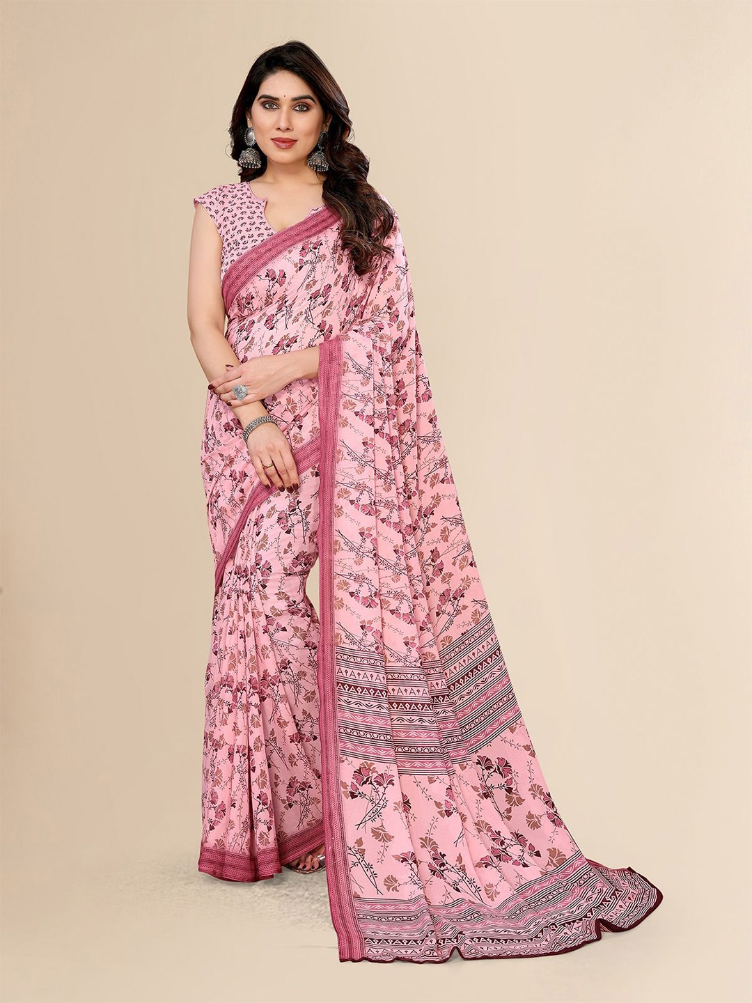 

Moda Rapido Floral Printed Saree, Pink