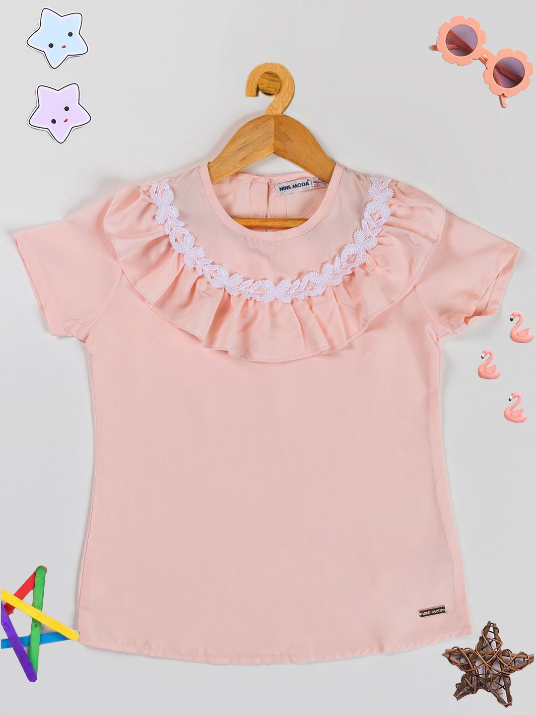 

PAMPOLINA Girls Lace Inserts Top, Peach