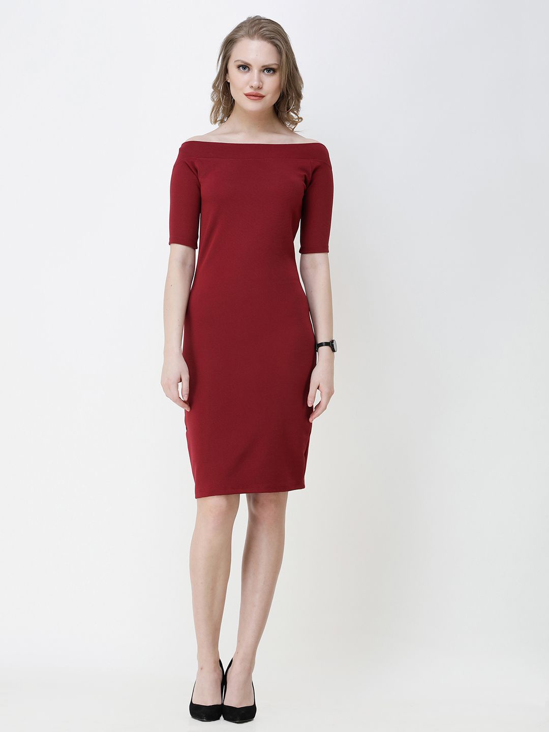 

BAESD Off-Shoulder Sheath Dress, Maroon