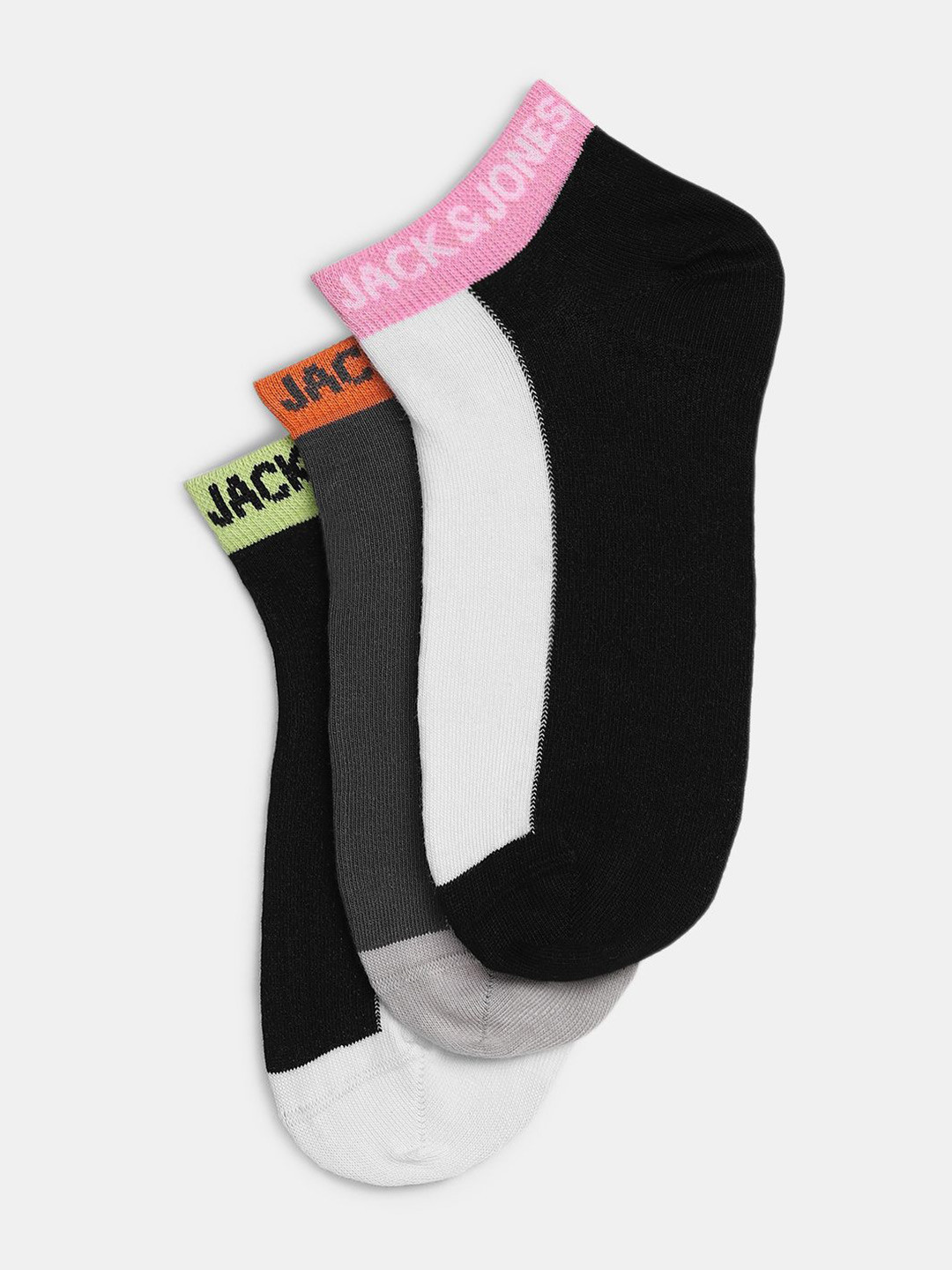 

Jack & Jones Men Pack Of 3 Color-Blocked Ankle-Length Socks, Black