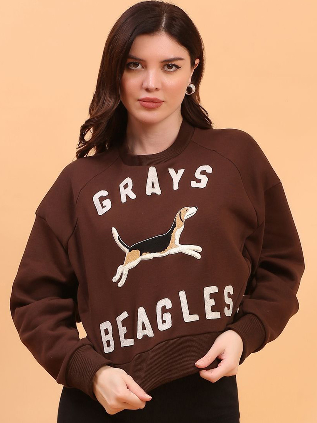 

ECO LEAS BY SHIPRA Women Graphic Printed Sweatshirt, Brown