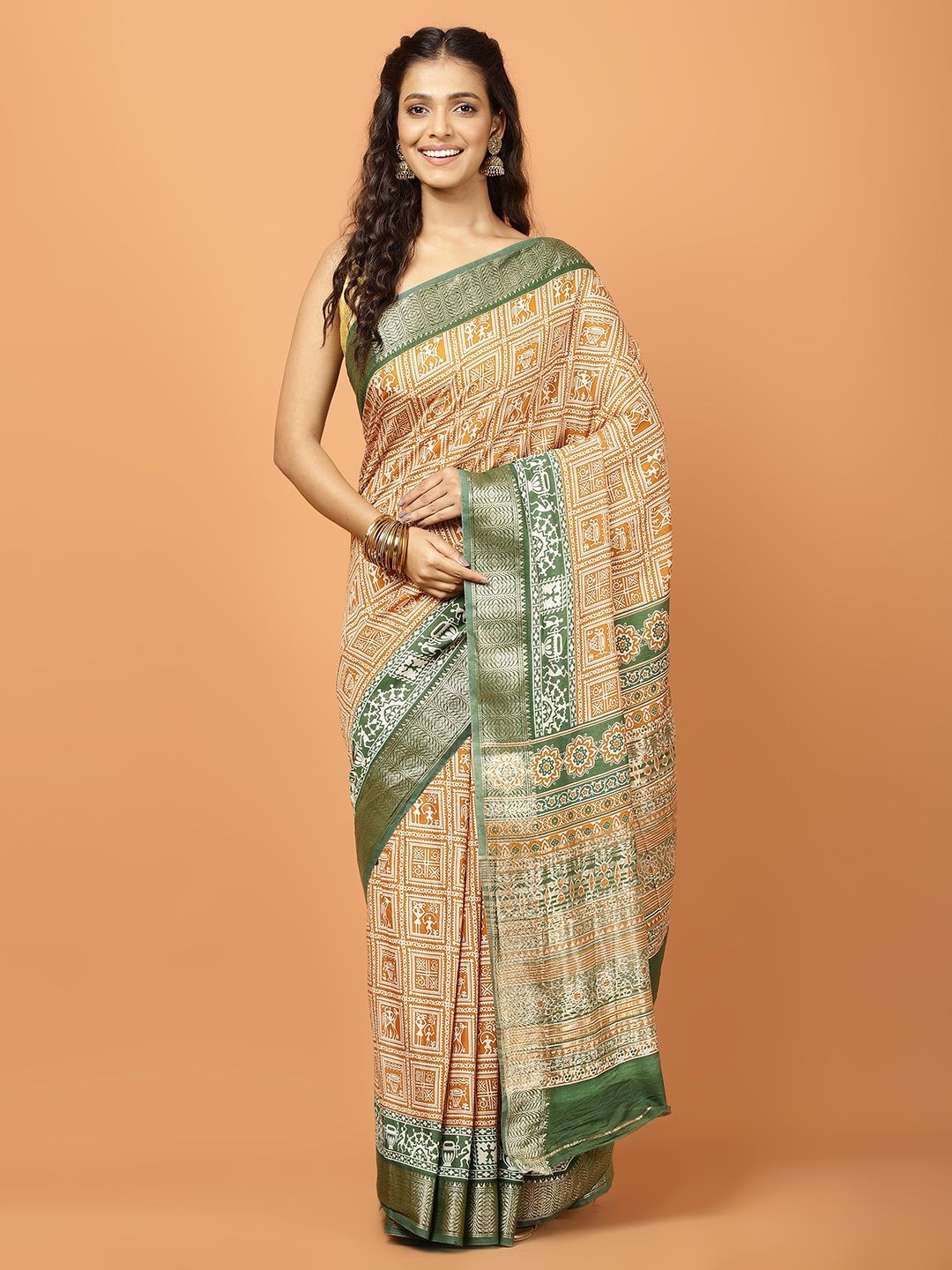 

Meena Bazaar Ethnic Motifs Printed Saree, Mustard