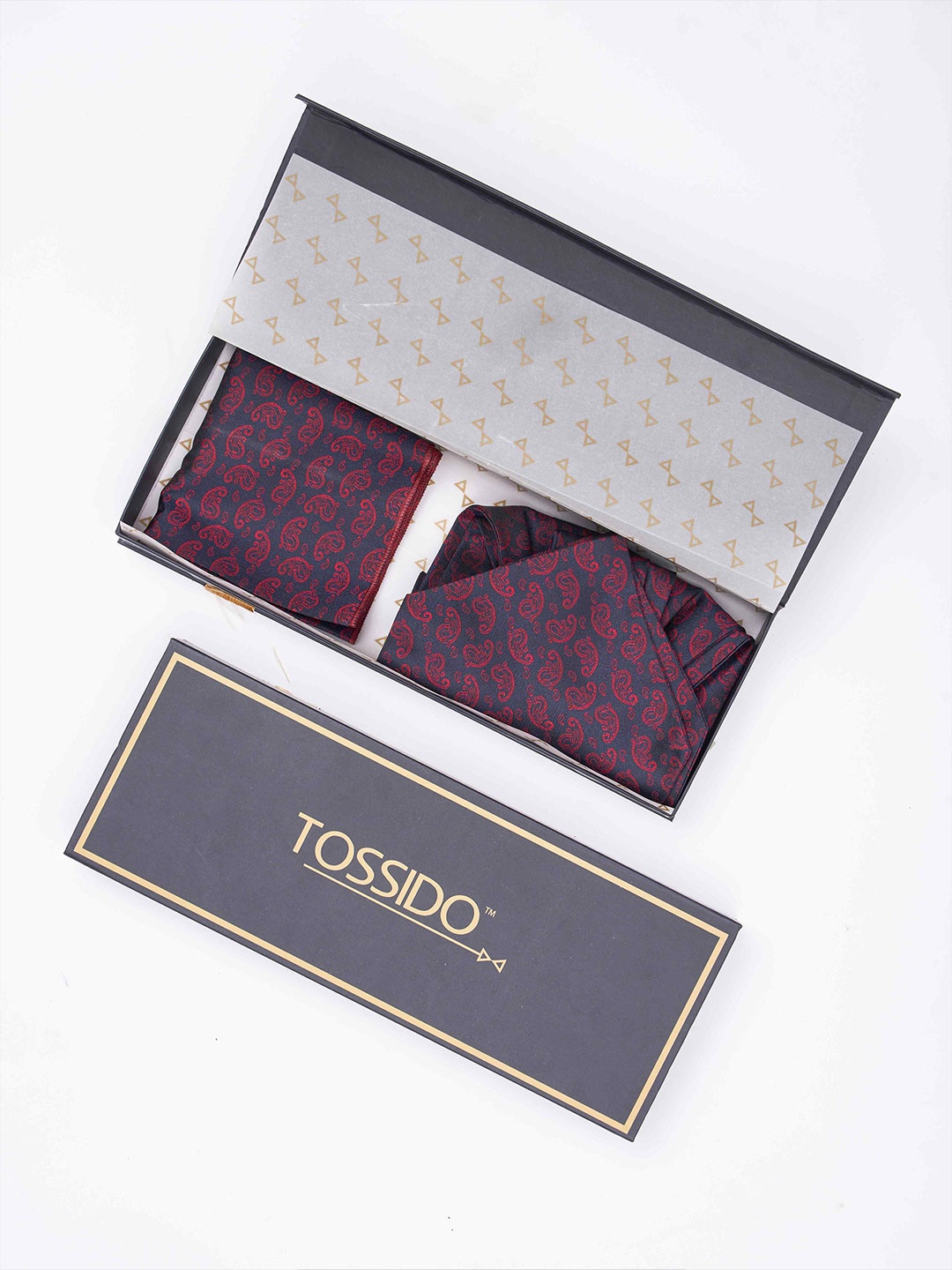 

Tossido Men Woven Design Ascot & Pocket Square Accessory Gift, Blue