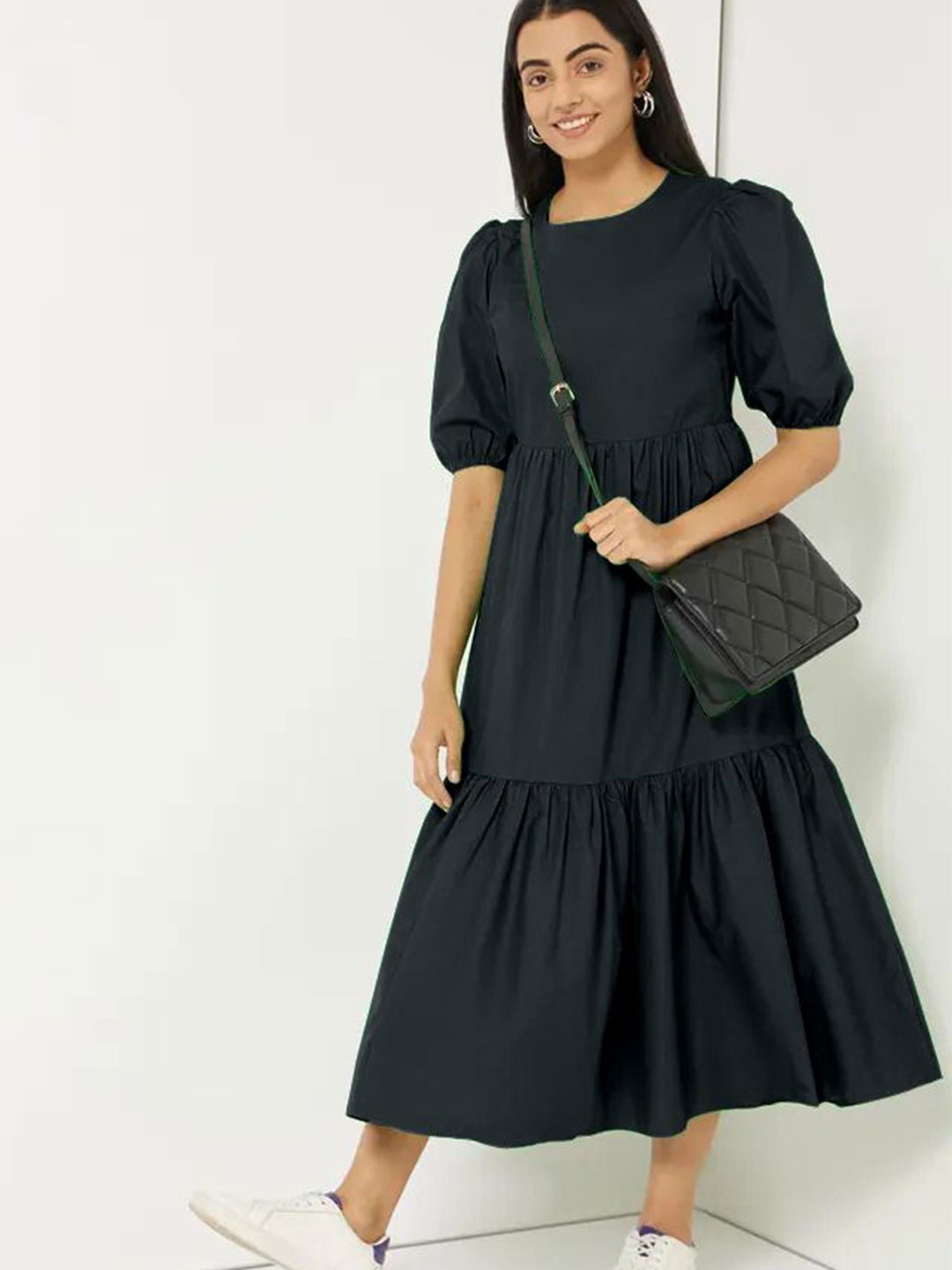 

Femvy Women Fit & Flare Maxi Dress, Black