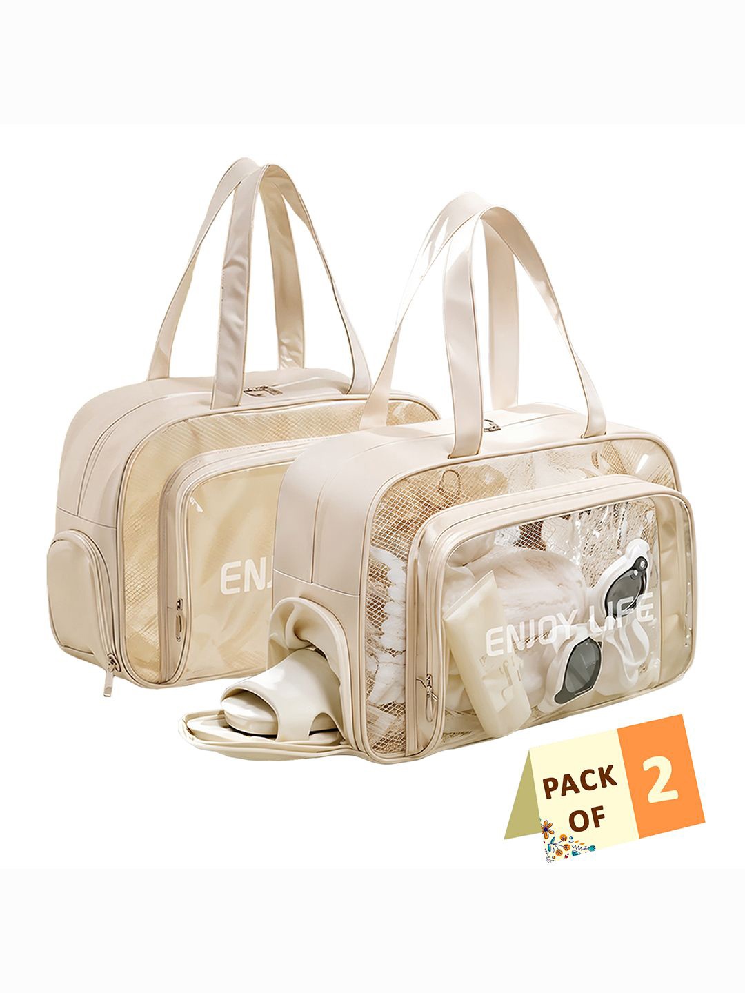 

Kuber Industries Set Of 2 Beige Makeup Pouch