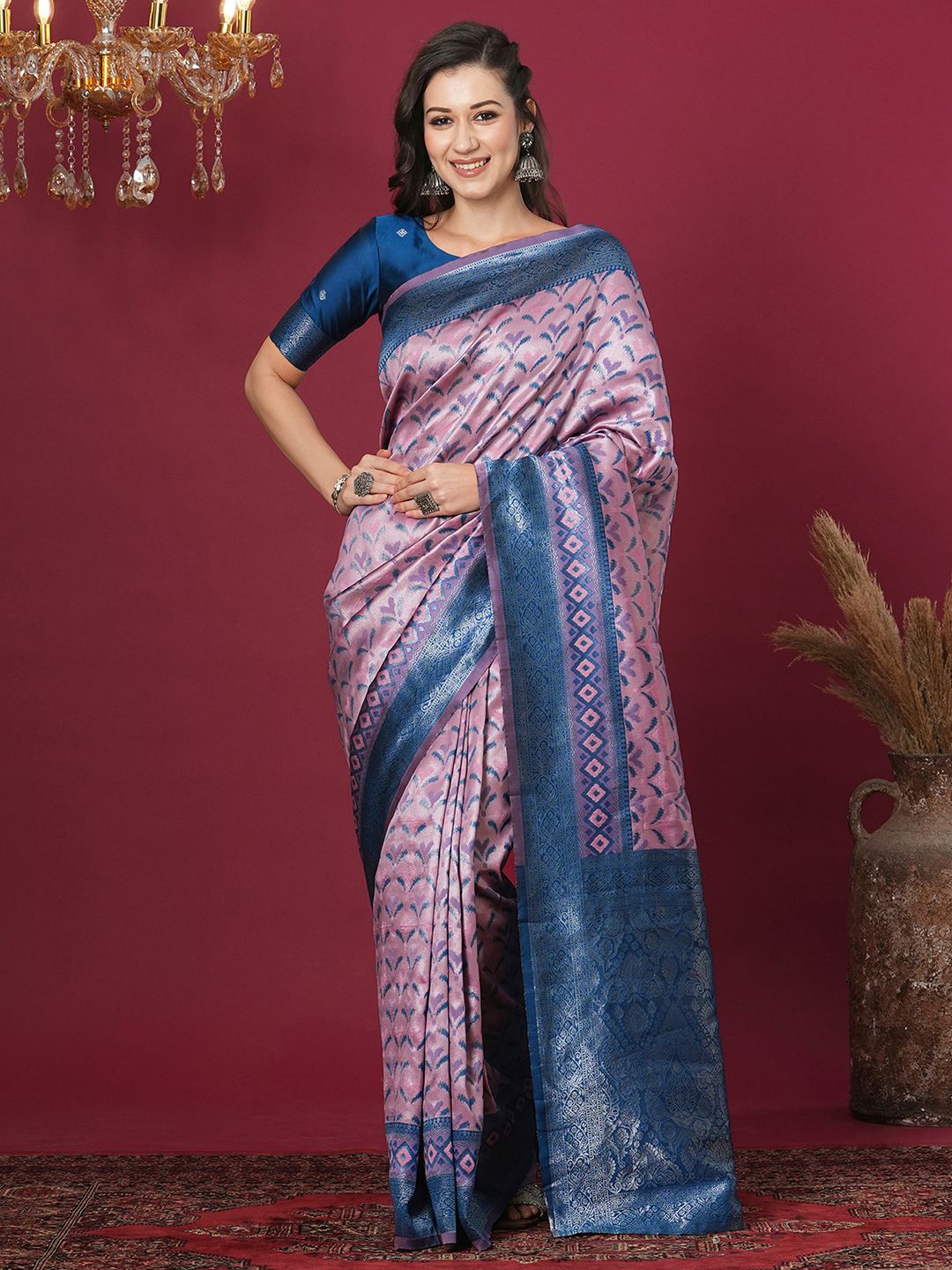 

Satrani Woven Design Zari Banarasi Saree, Pink