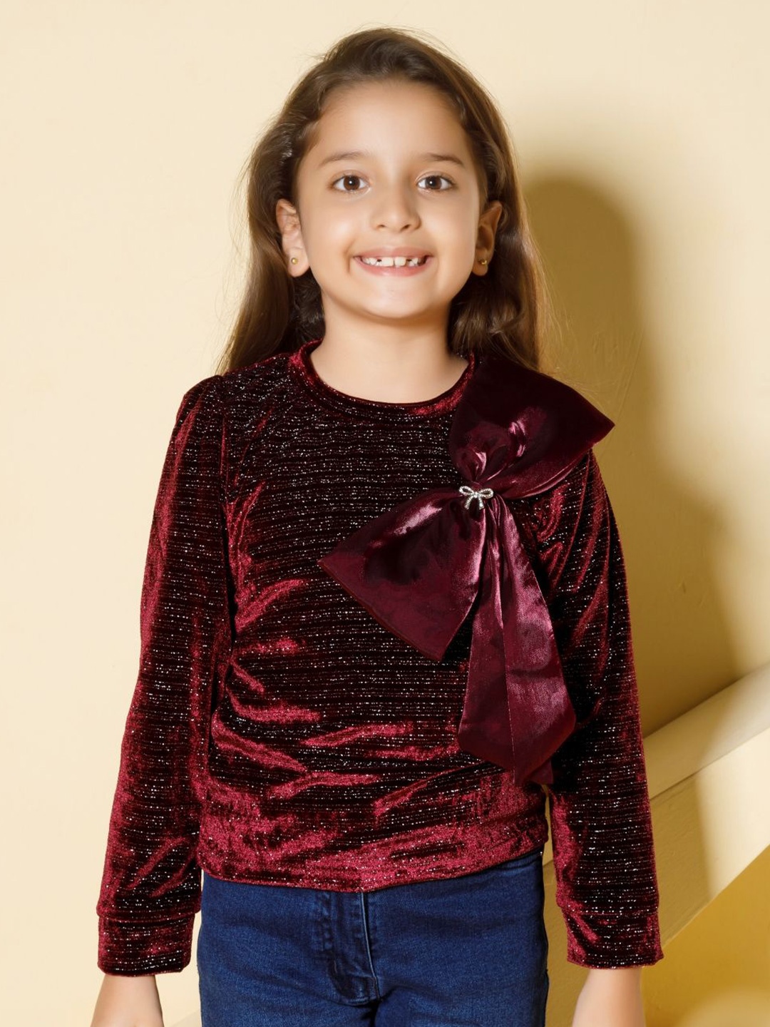 

Peppermint Embellished Velvet Top, Maroon
