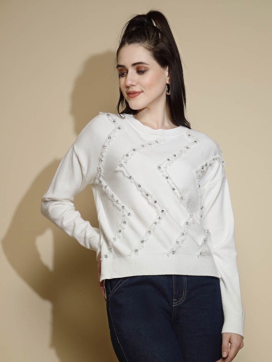 

Global Republic Women Embroidered Pullover, White