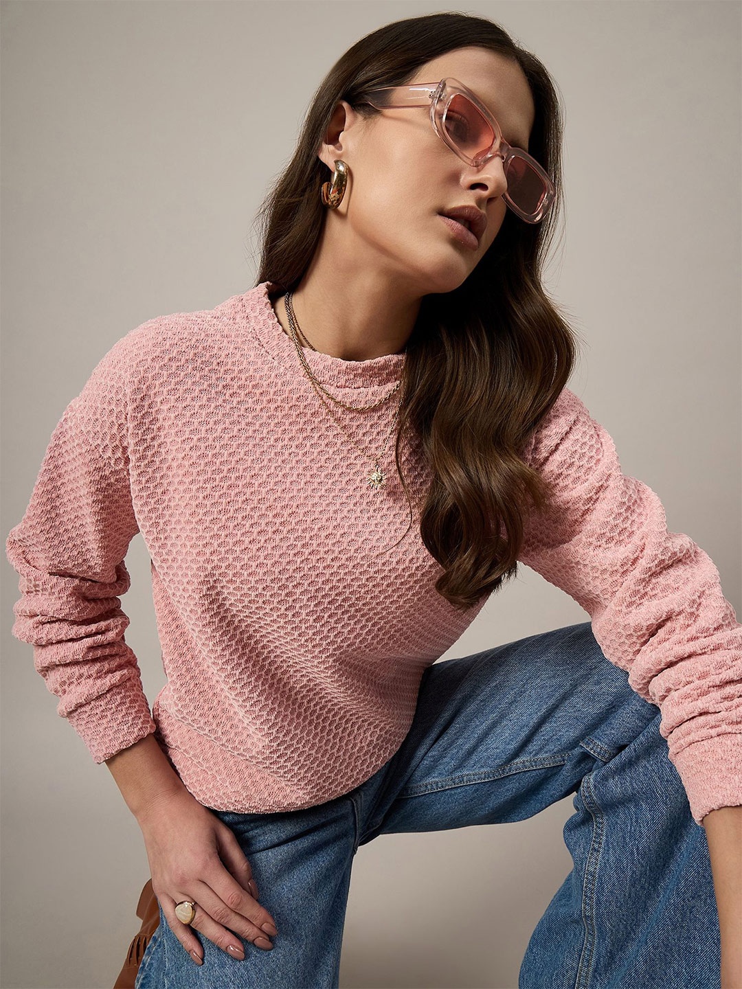 

The Roadster Lifestyle Co. Self Design Round Neck Sweatshirts, Pink