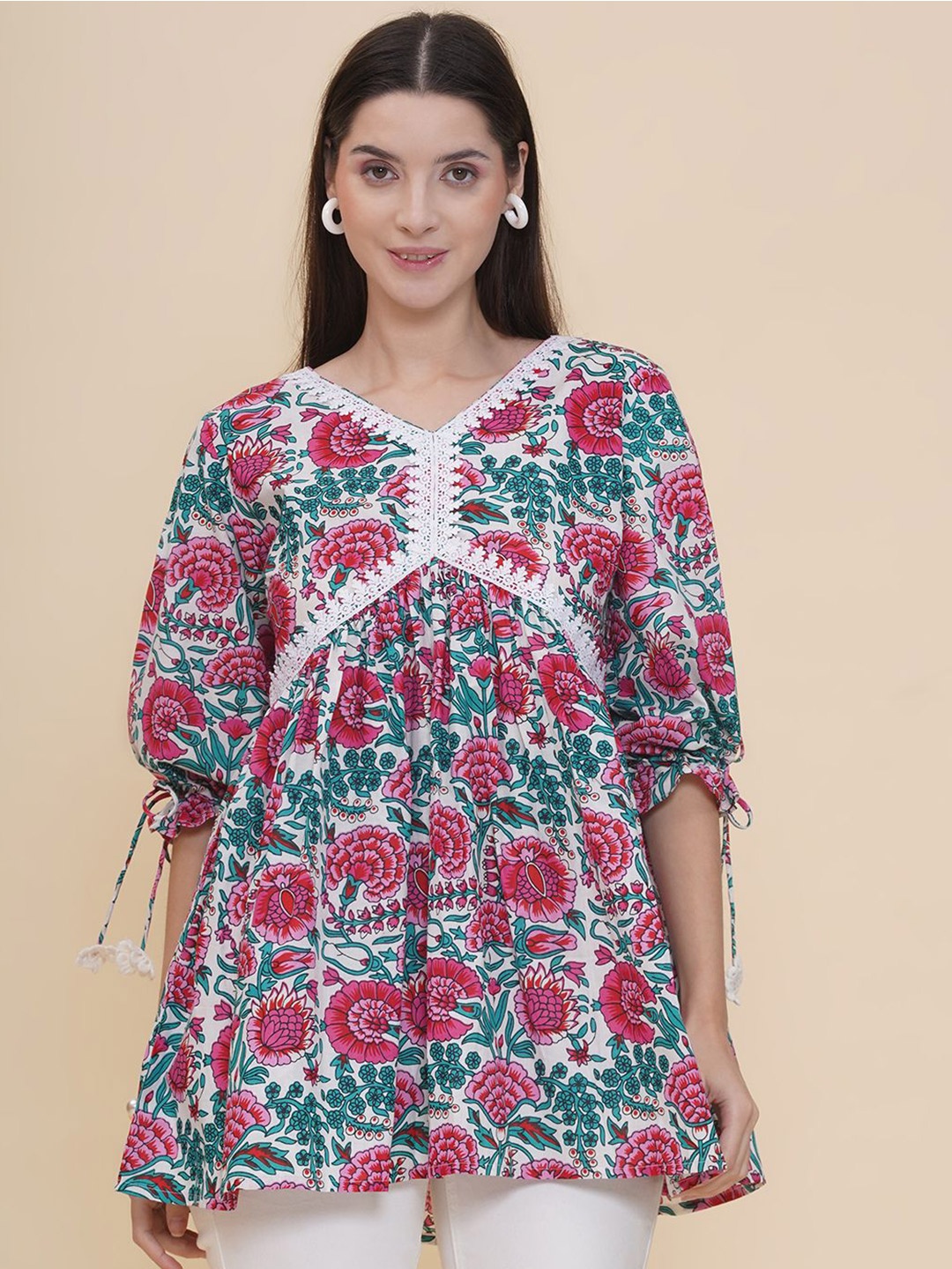 

Modish Couture Women Printed Pure Cotton Tunic, White
