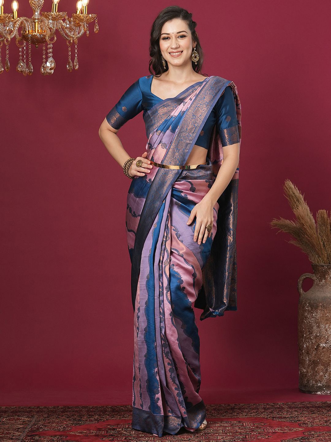 

Satrani Woven Design Banarasi Saree, Blue