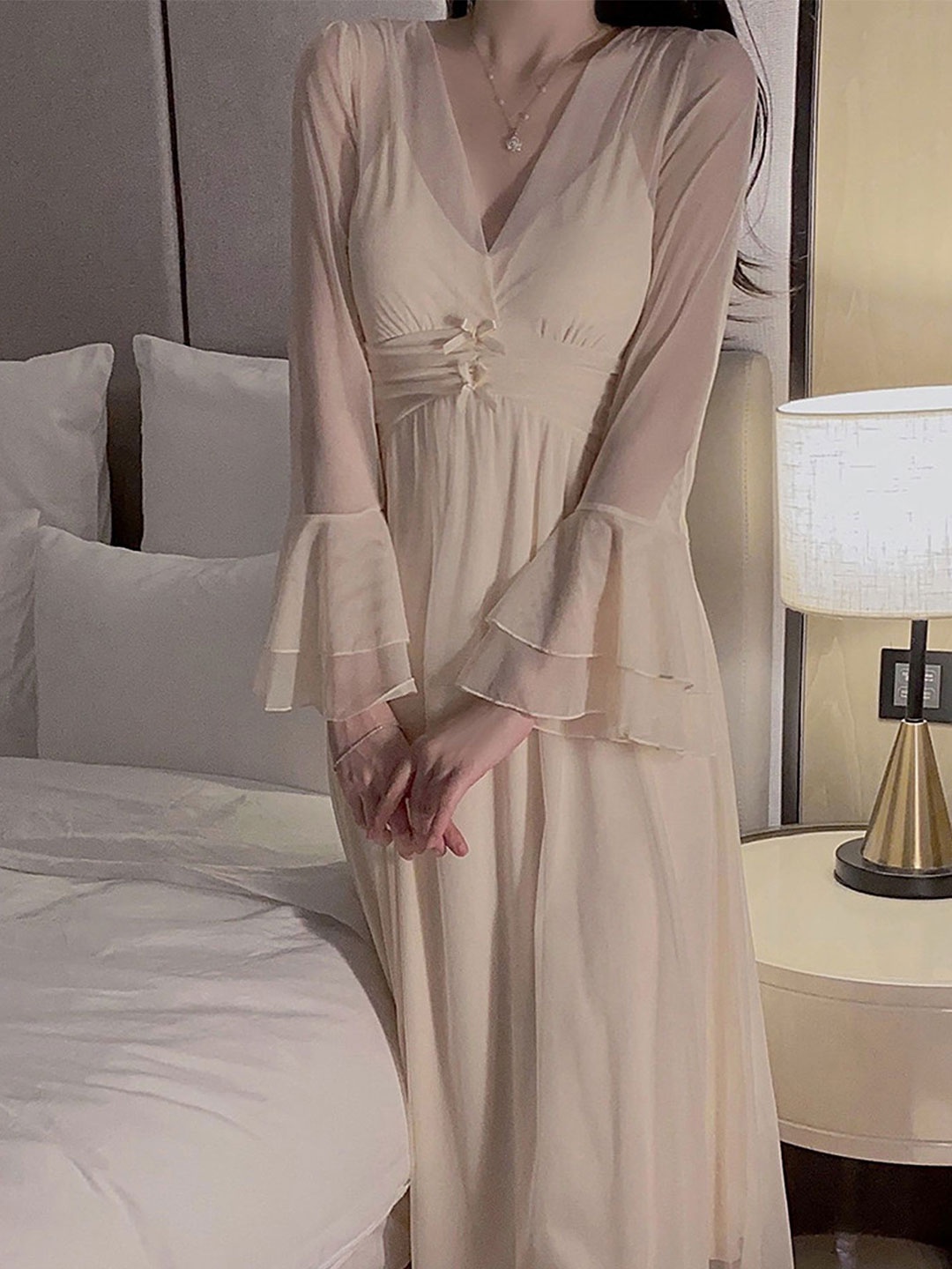 

LULU & SKY Women Maxi Nightdress, Cream