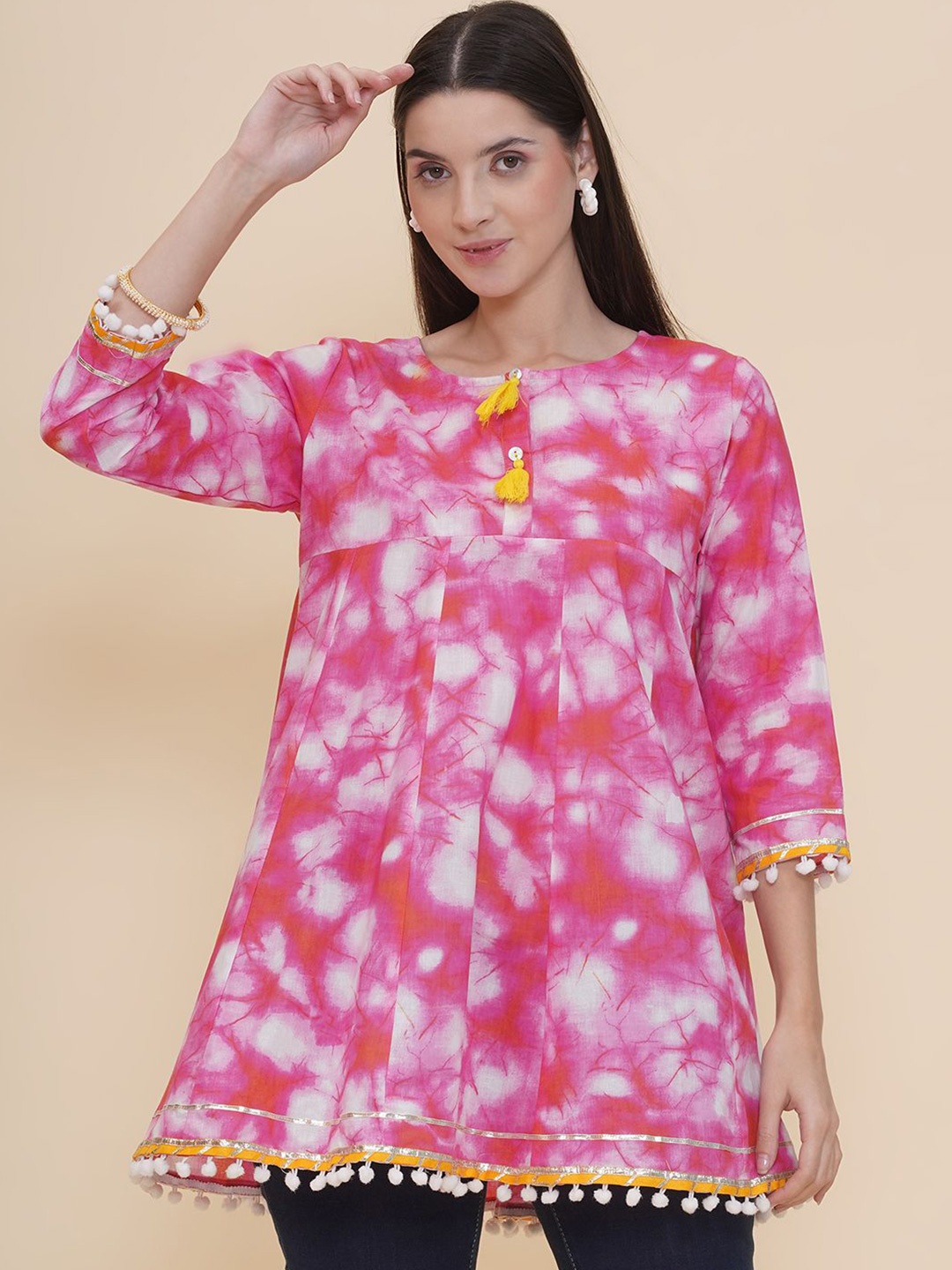 

Modish Couture Women Printed Pure Cotton Tunic, Pink