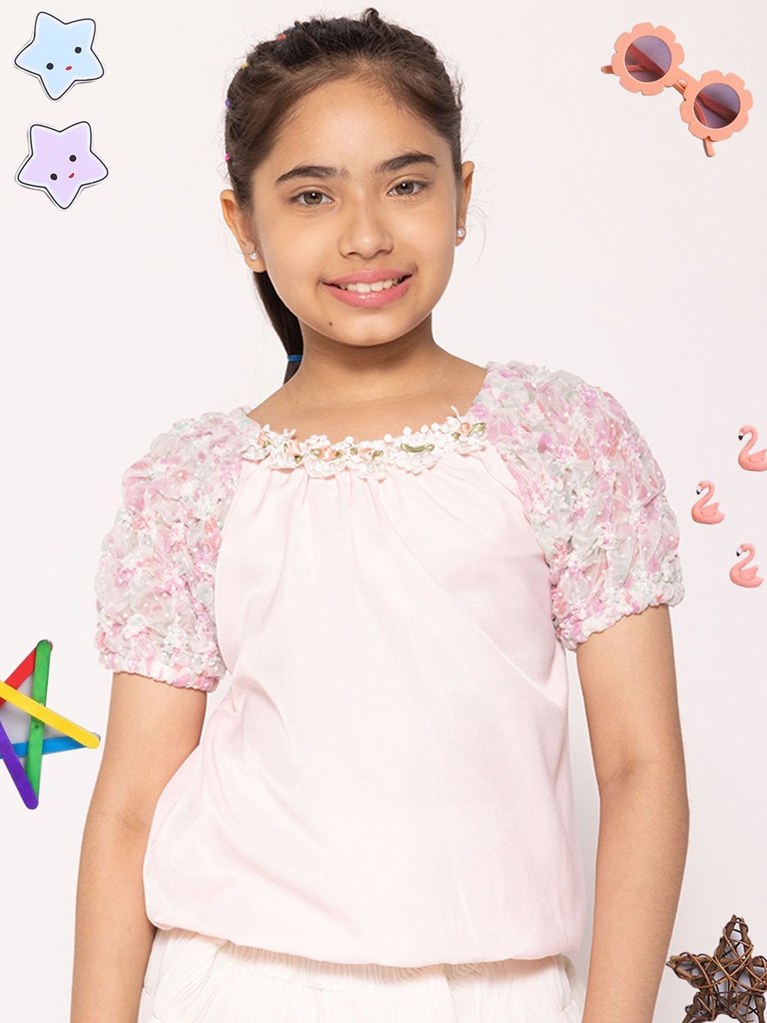 

PAMPOLINA Girls Self design Top, Pink