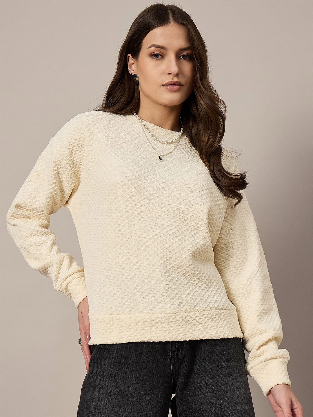 

The Roadster Lifestyle Co. Women Round Neck Sweatshirts, Cream
