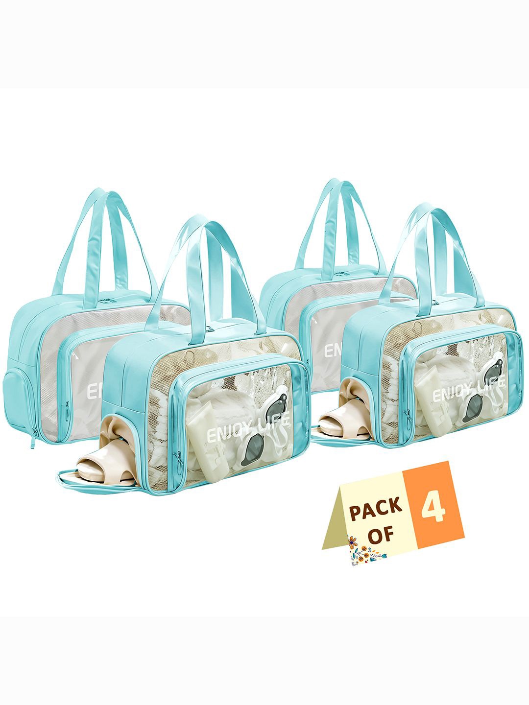 

Kuber Industries Set Of 4 Blue Makeup Organizer Pouch With Zip & Handle