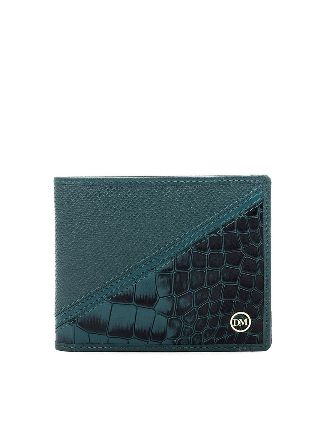 

Da Milano Men Geometric Textured Leather Two Fold Wallet, Blue