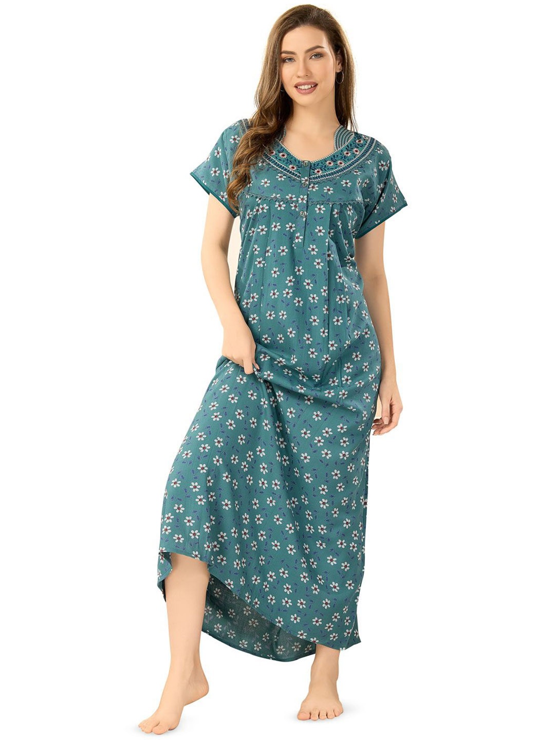 

Soulemo Women Palazzos Floral Printed Maxi Nightdress, Green