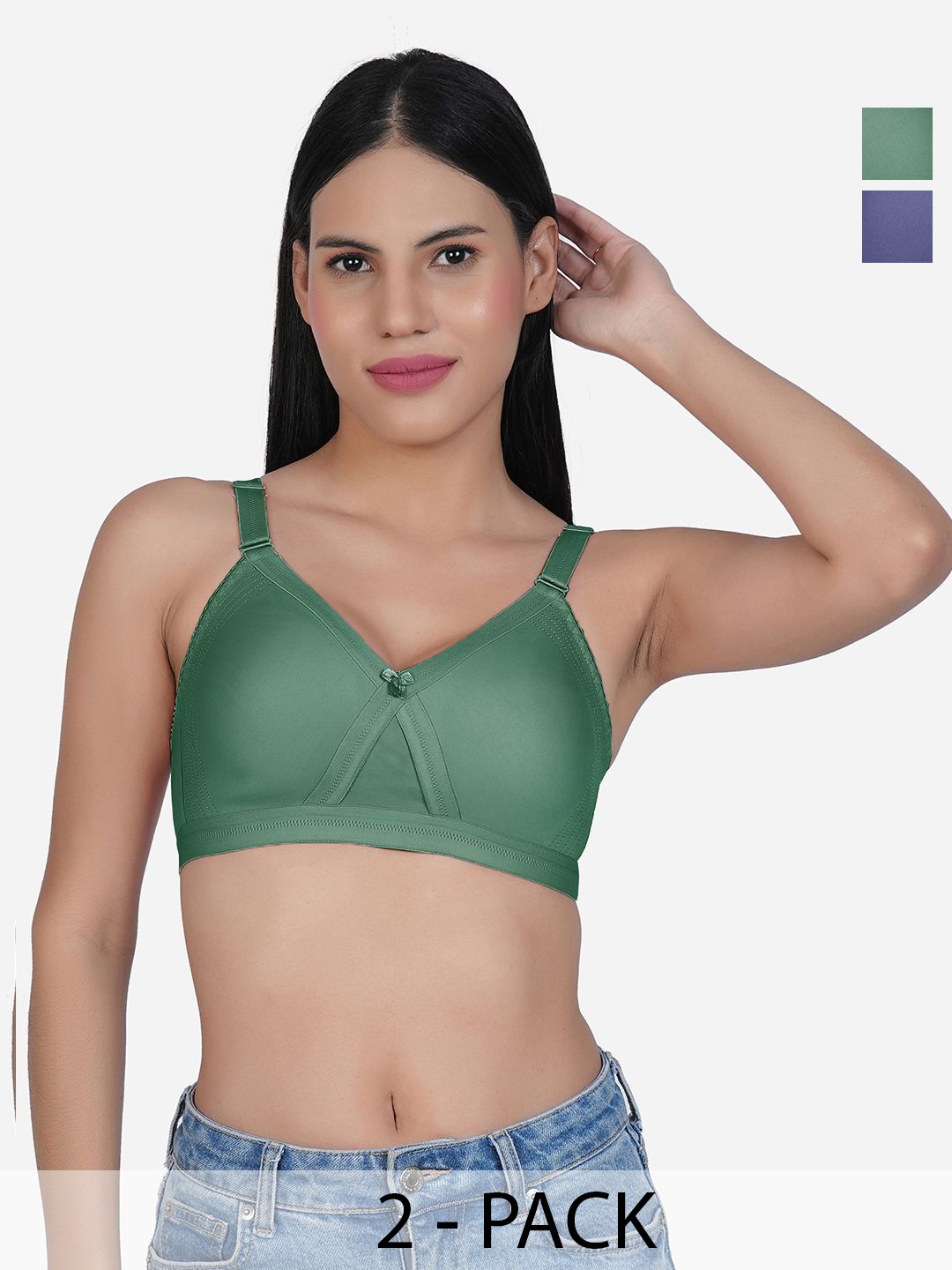 

SHYAM SONS FLAIR Pack Of 2 Cotton Cut and Sew Full Coverage Bra, Green