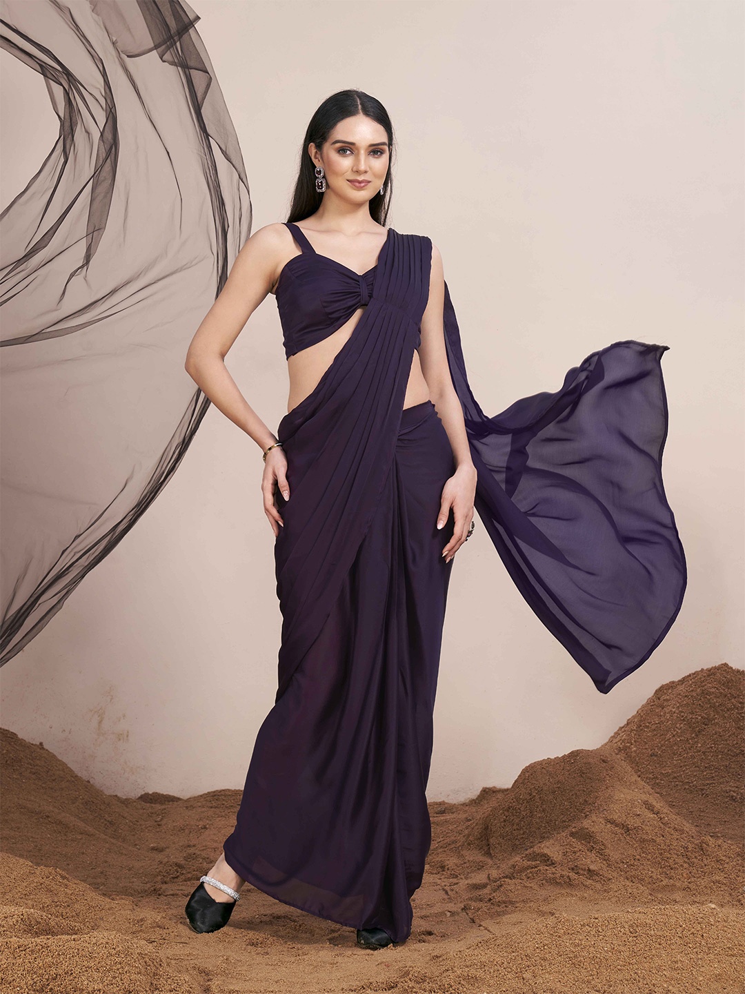 

Tikhi Imli Ready to Wear Saree with unstitched blouse, Violet