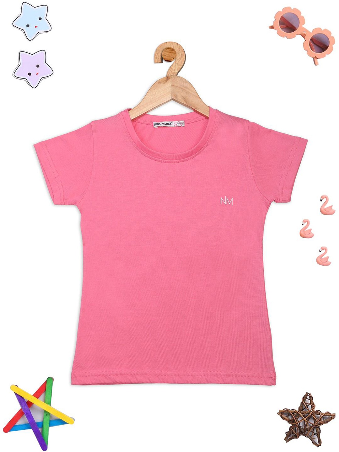 

PAMPOLINA Girls Round Neck Short Sleeves Top, Pink