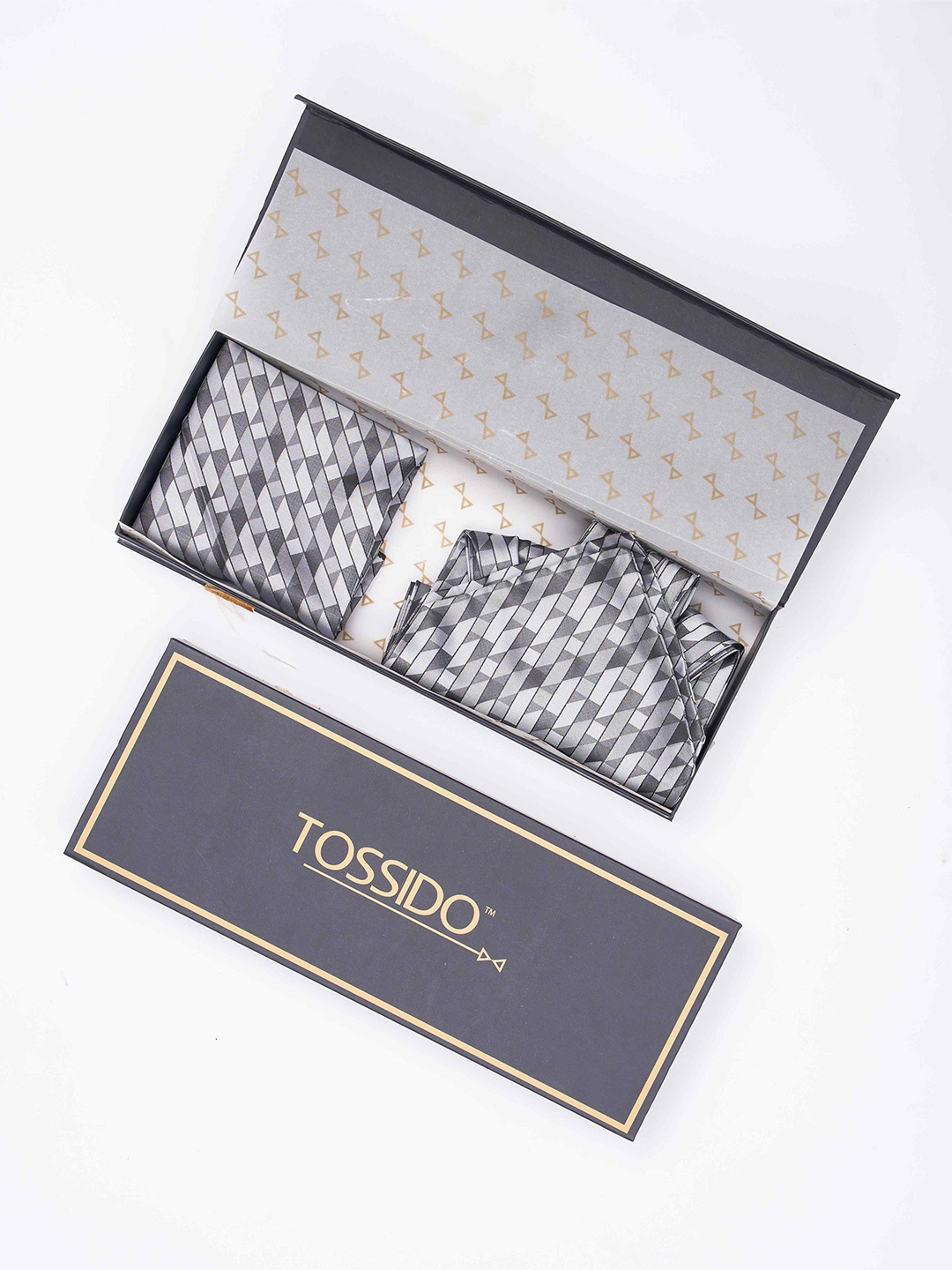 

Tossido Men Woven Design Ascot & Pocket Square Accessory Gift, Silver