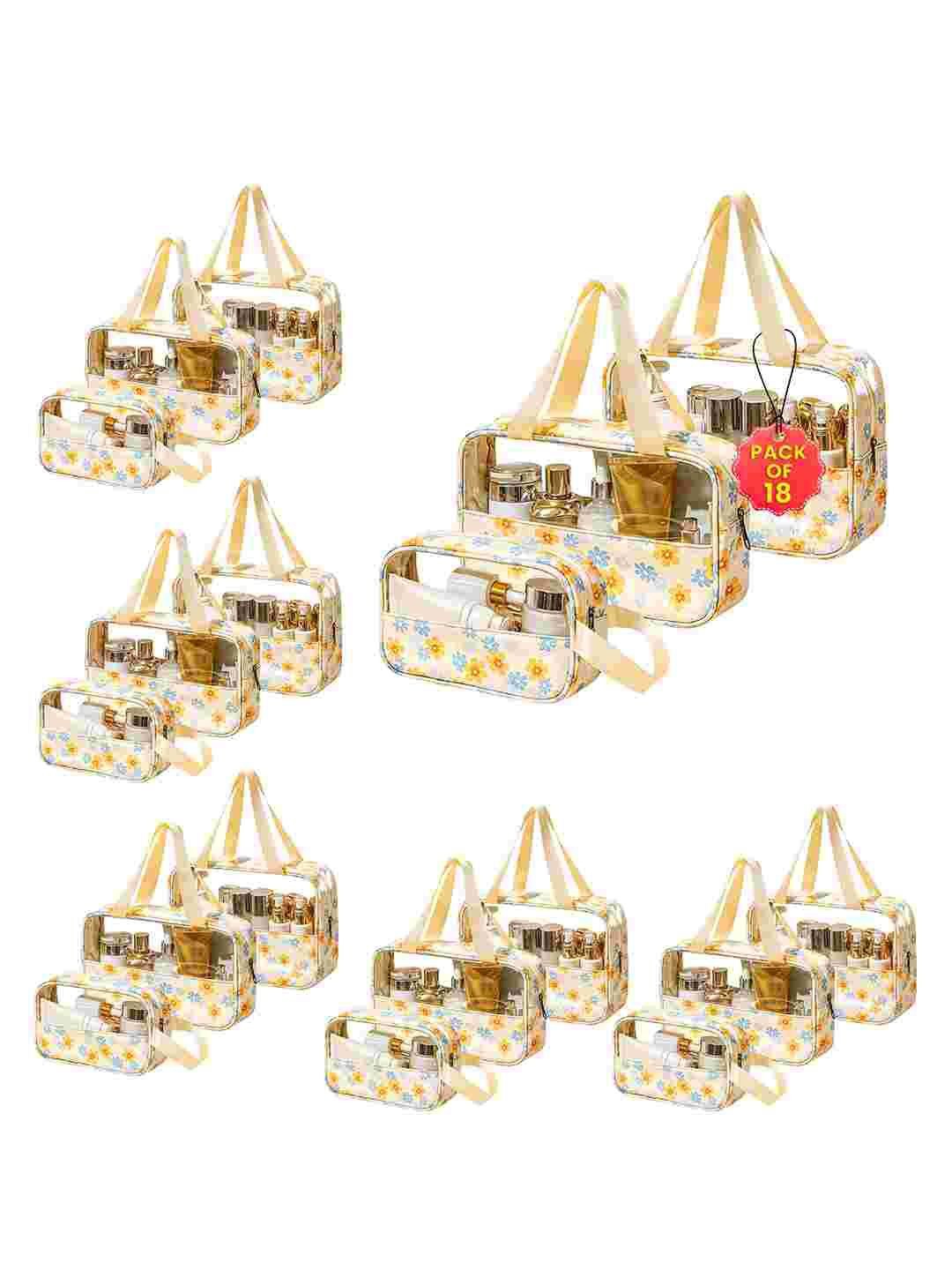

Kuber Industries Set Of 18 Yellow Flower Printed Travel Toiletry Pouch