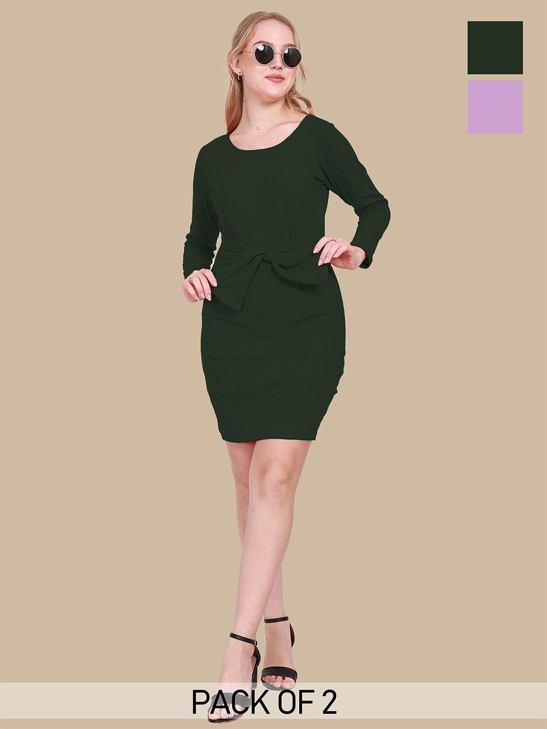 

BAESD Women Pack Of 2 Bodycon Dress, Green