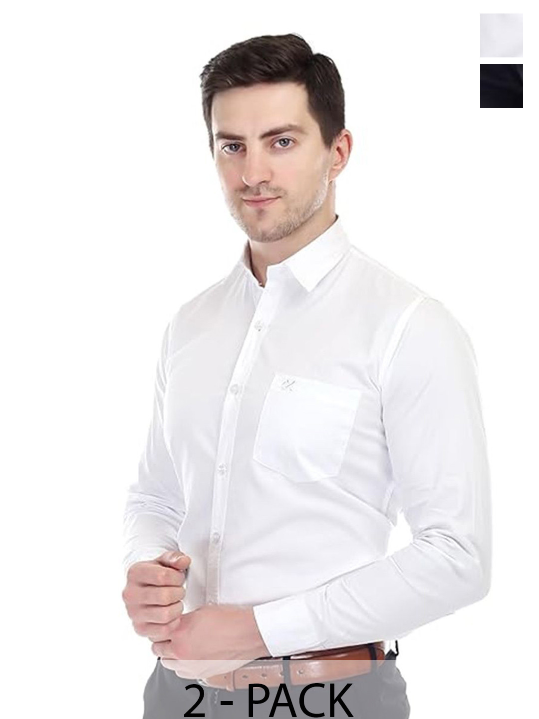 

Xjarvis Men Pack Of 2 Standard Slim Fit Spread Collar Solid Formal Shirts, Black