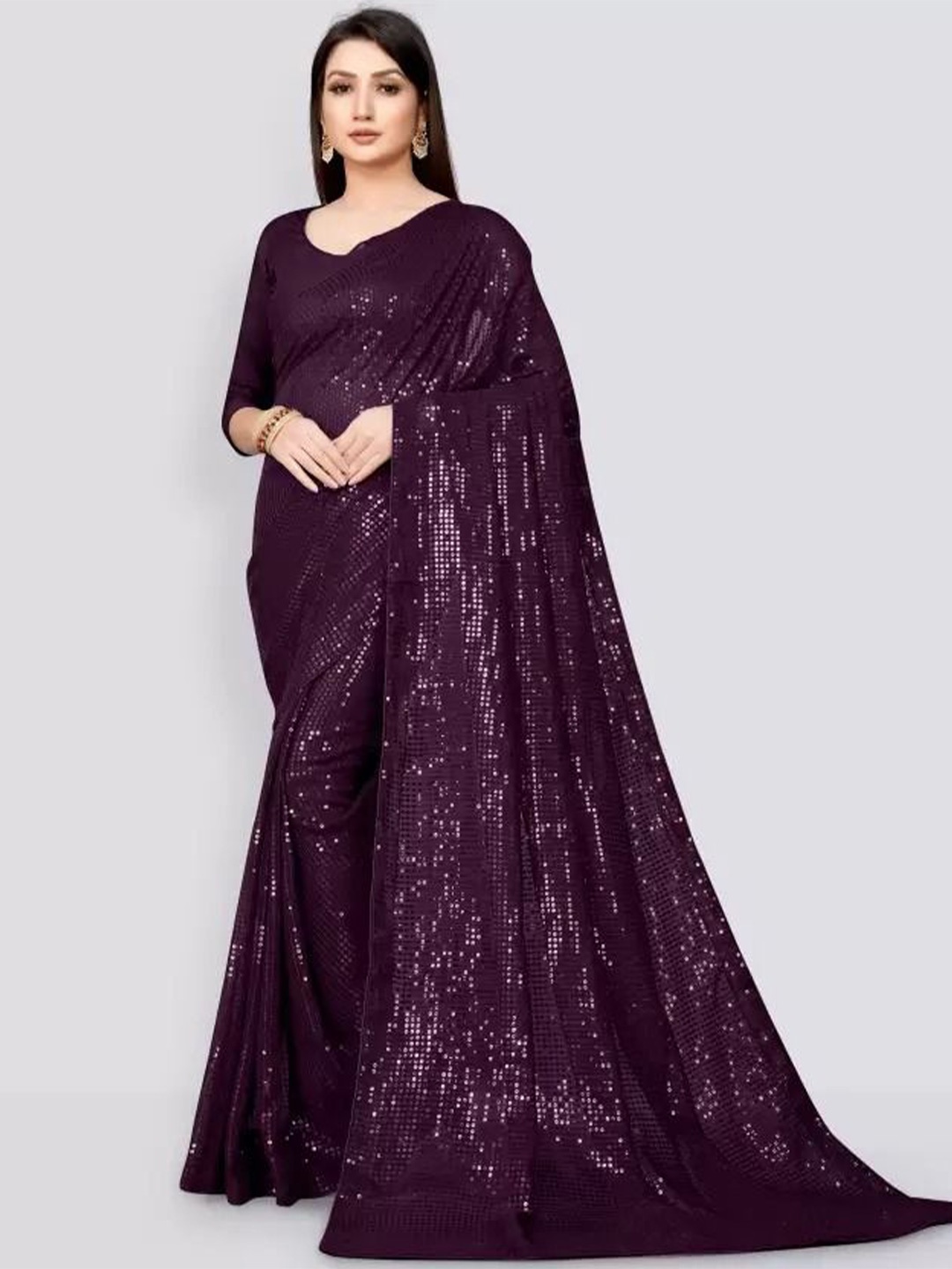 

KALINI Women Embellished Sequinned Saree, Purple