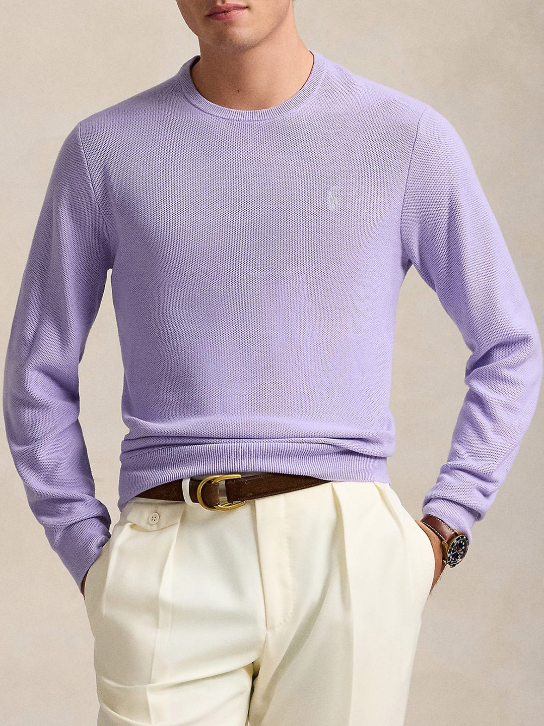 

Polo Ralph Lauren Men Cotton Ribbed Neck Pullover Sweaters, Purple