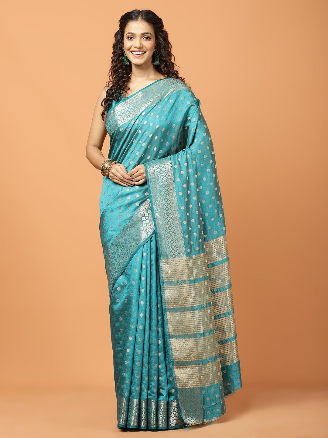 

Meena Bazaar Woven Design Zari Saree, Blue