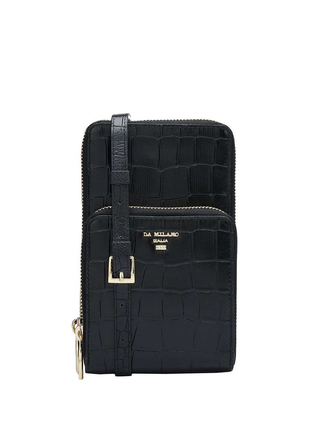 

Da Milano Unisex Textured Crossbody Leather Sling Bag, Black